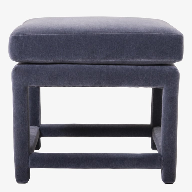 Pair of Milo Baughman Style Parsons Ottomans, Gray Velvet For Sale at