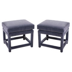 Pair of Milo Baughman Style Parsons Ottomans, Gray Velvet