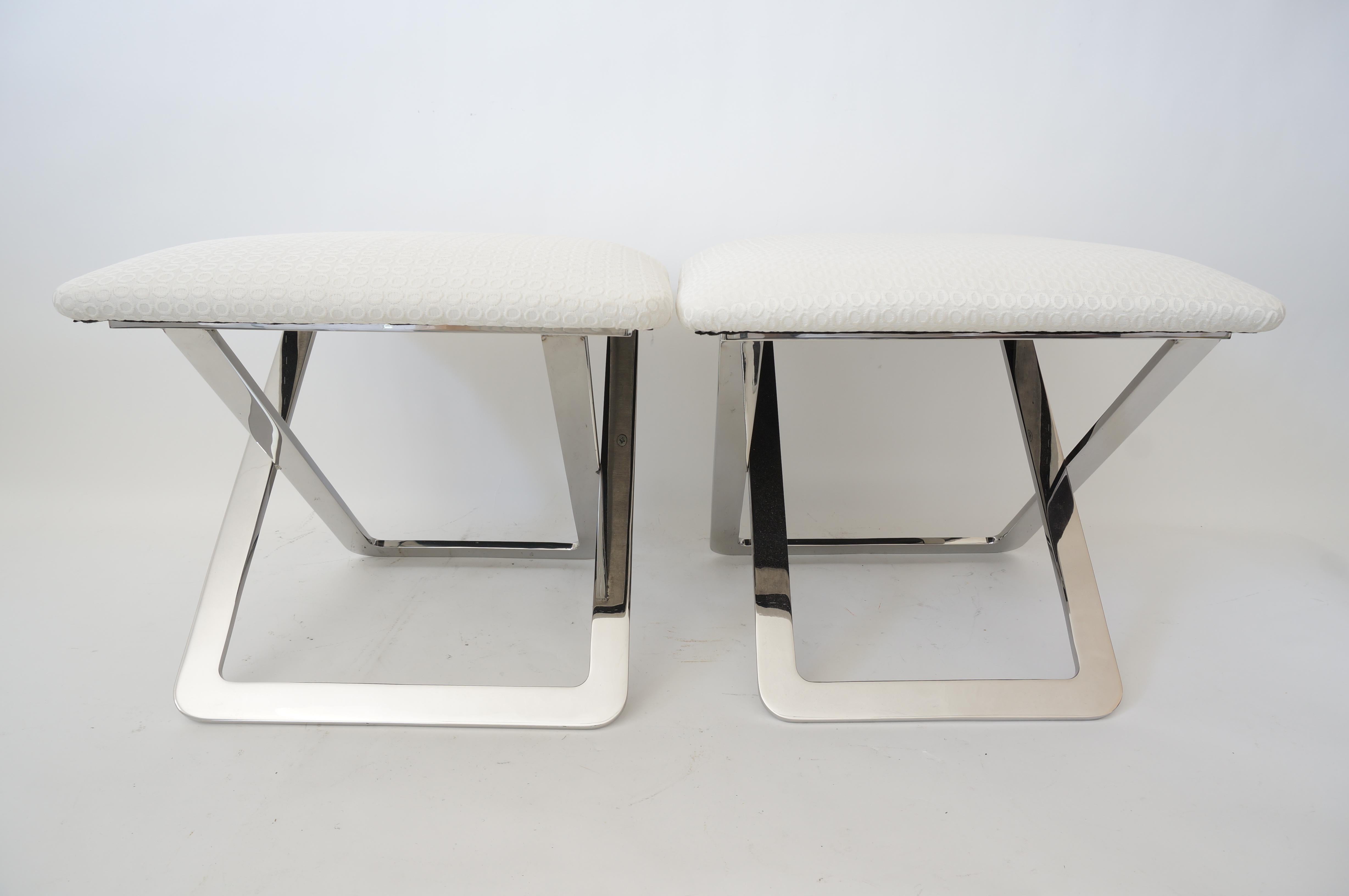 20th Century Pair of Milo Baughman Style Polished Steel Stools For Sale