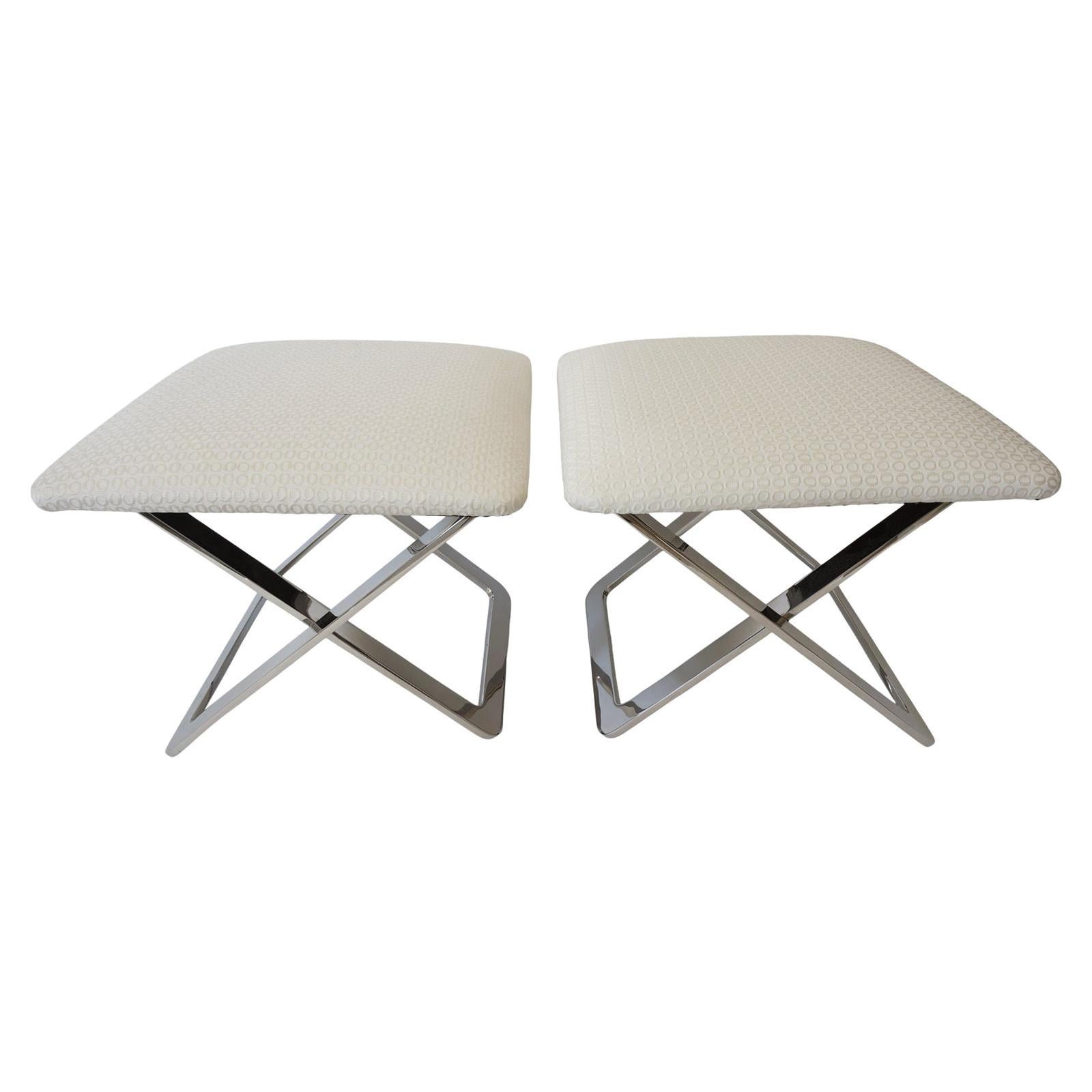 Pair of Milo Baughman Style Polished Steel Stools For Sale