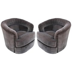 Pair of Milo Baughman Style Swivel Barrel Chairs