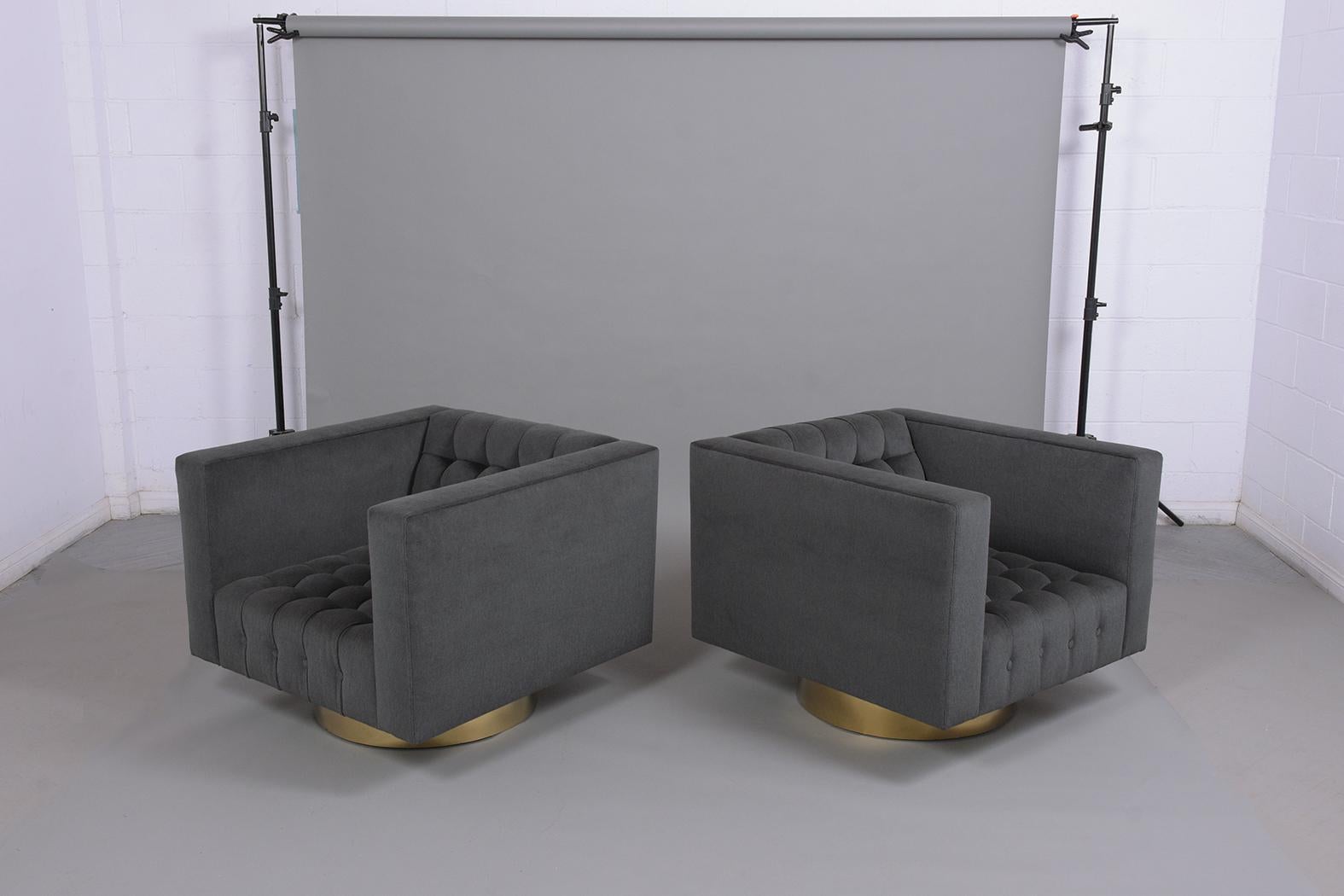 Pair of Milo Baughman Style Swivel Lounge Chairs 3