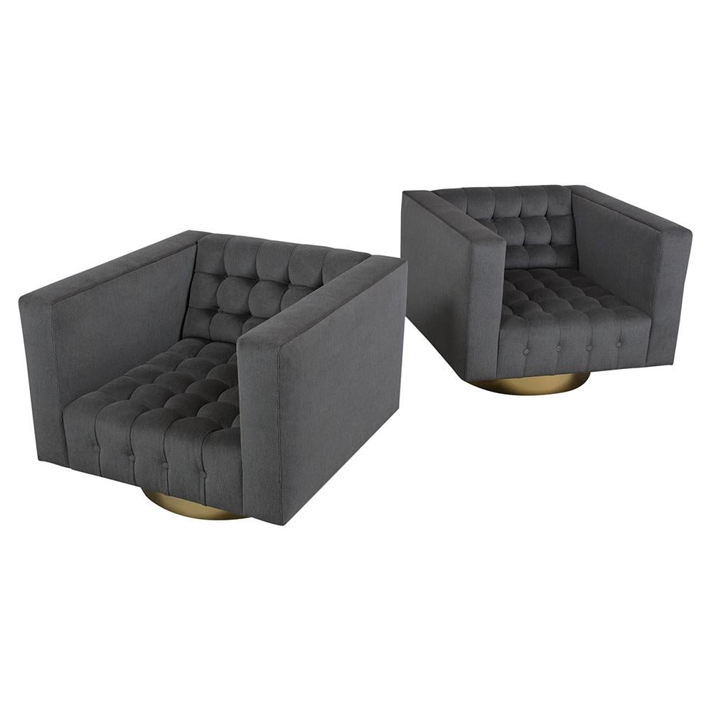 Mid-Century Modern Pair of Milo Baughman Style Swivel Lounge Chairs