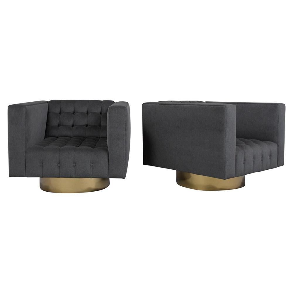 American Pair of Milo Baughman Style Swivel Lounge Chairs