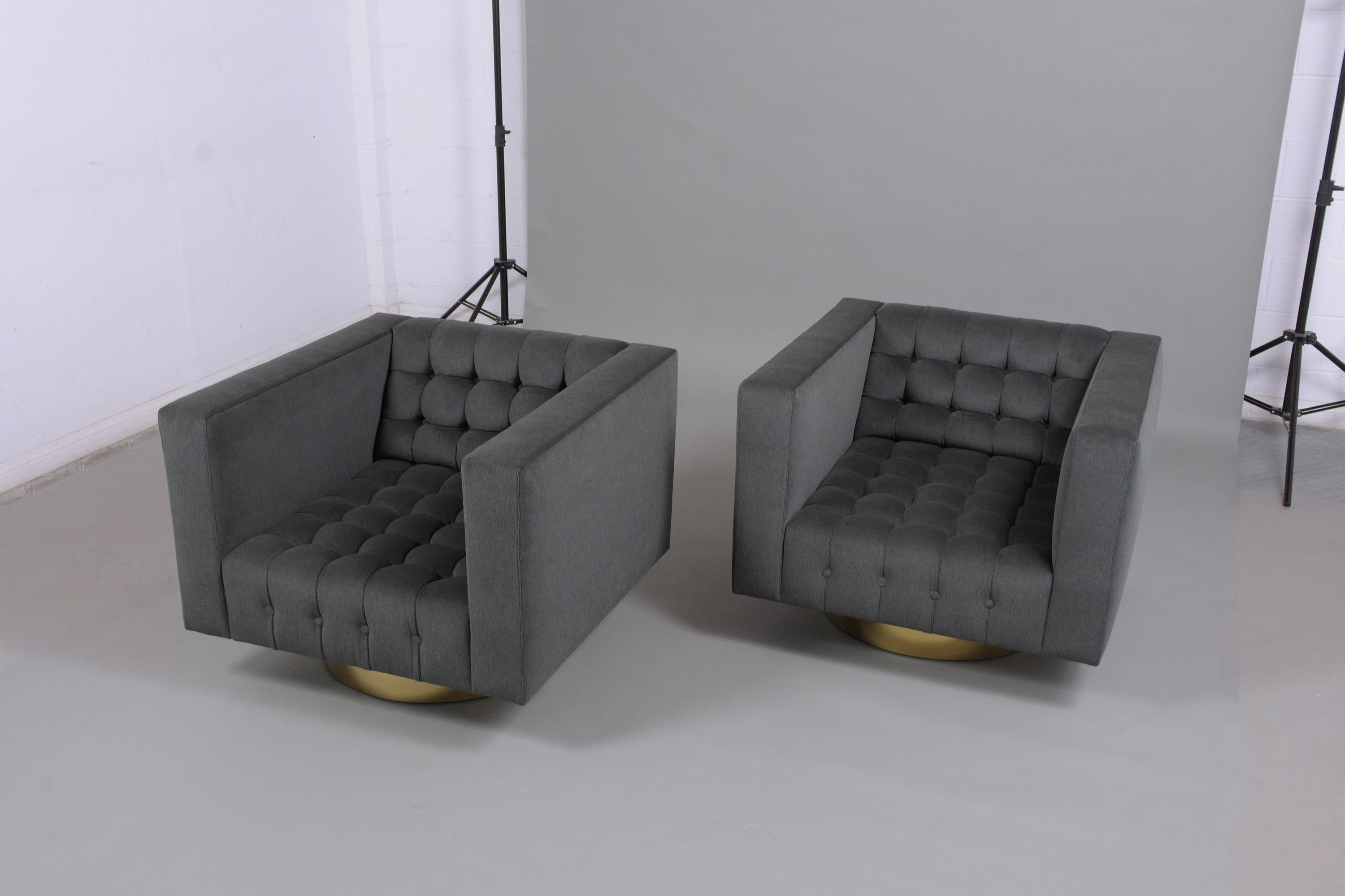 Pair of Milo Baughman Style Swivel Lounge Chairs 1