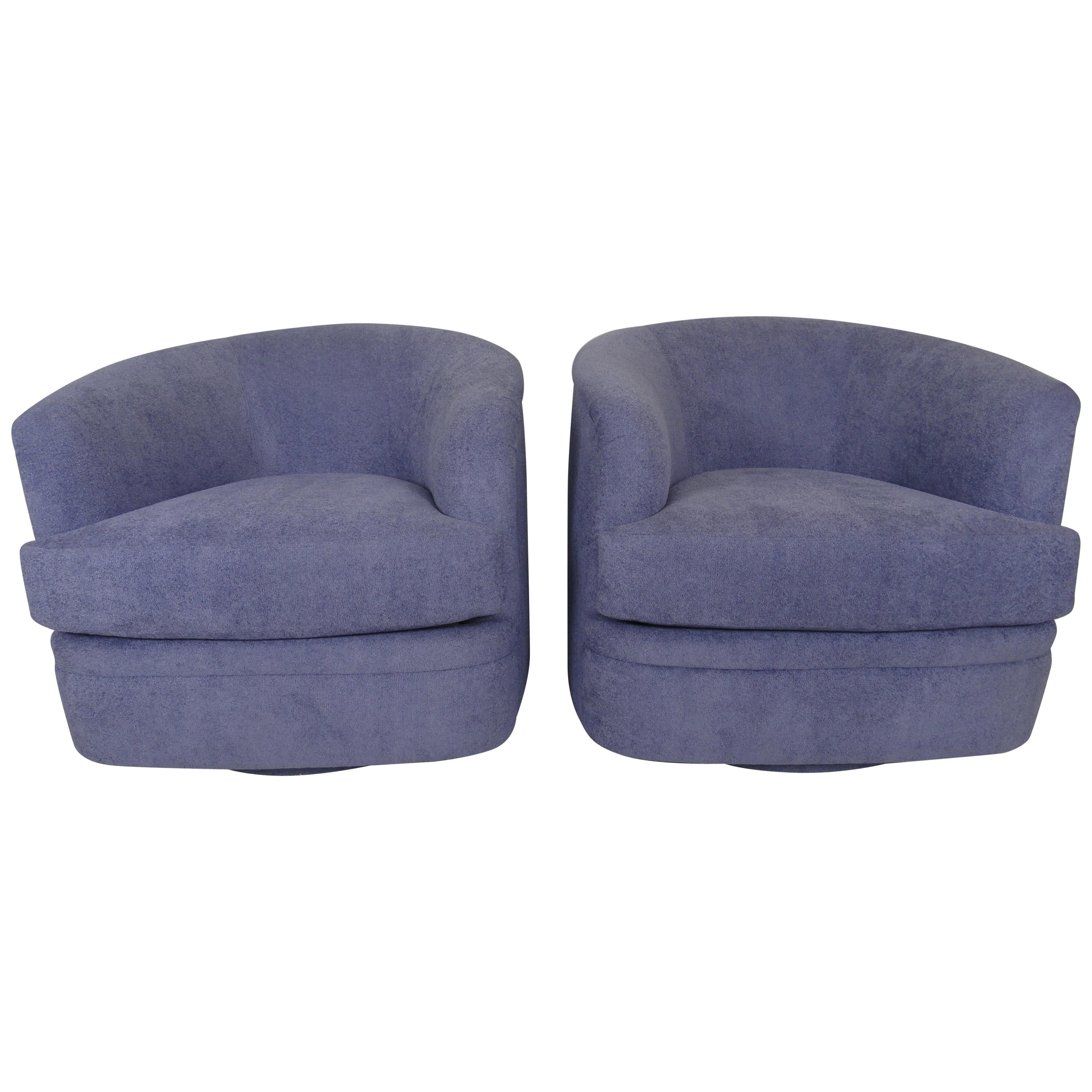 Pair of Milo Baughman Style Swivel Lounge Chairs For Sale