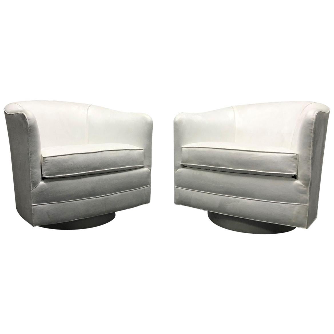 Pair of Milo Baughman Style Swivel Lounge Chairs
