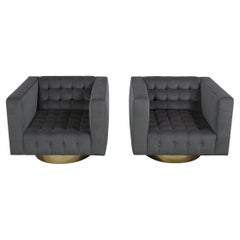 Vintage Pair of Milo Baughman Style Swivel Lounge Chairs