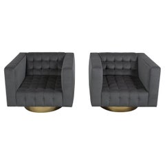 Pair of Milo Baughman Style Swivel Lounge Chairs