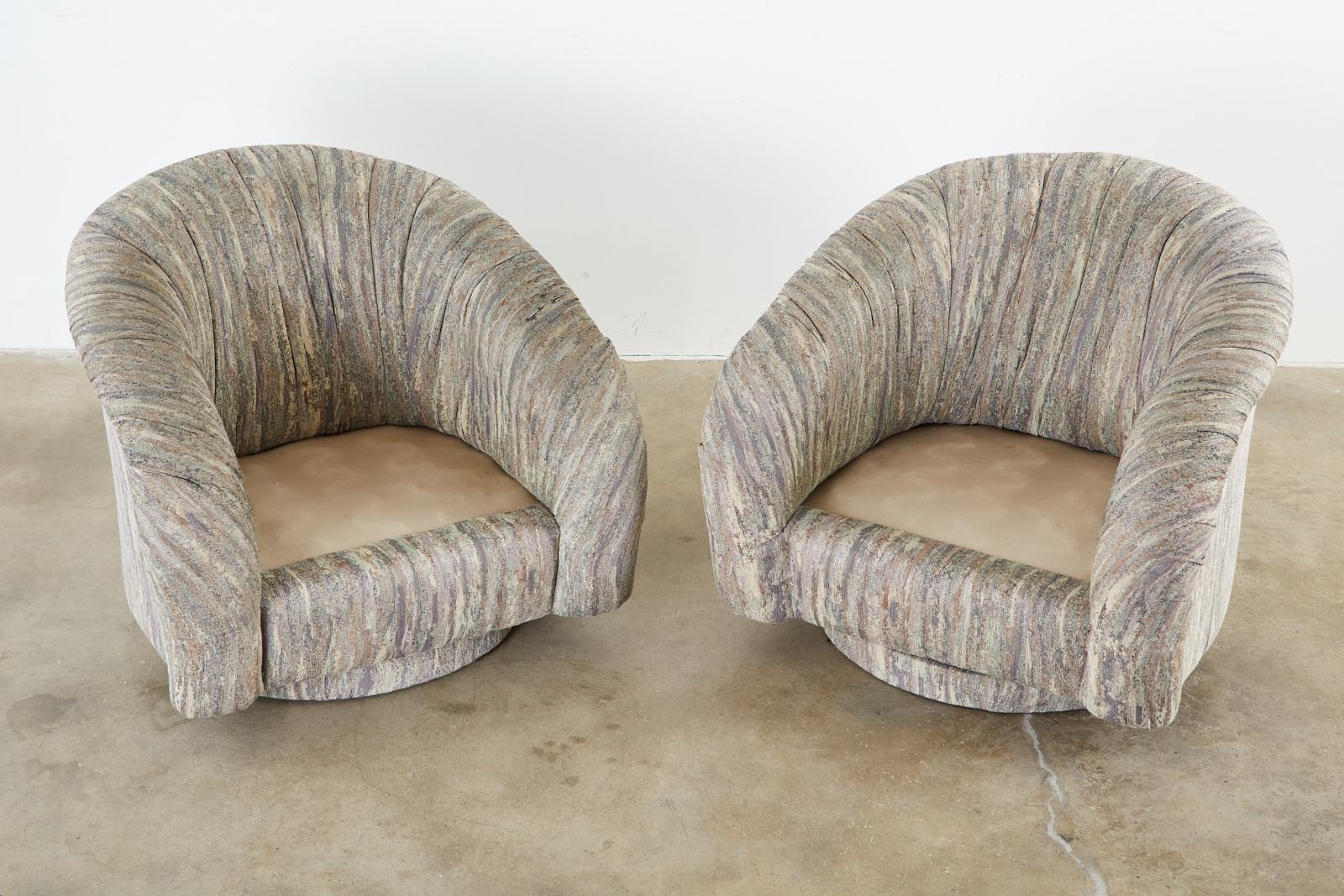 American Pair of Milo Baughman Style Swivel Lounge or Club Chairs