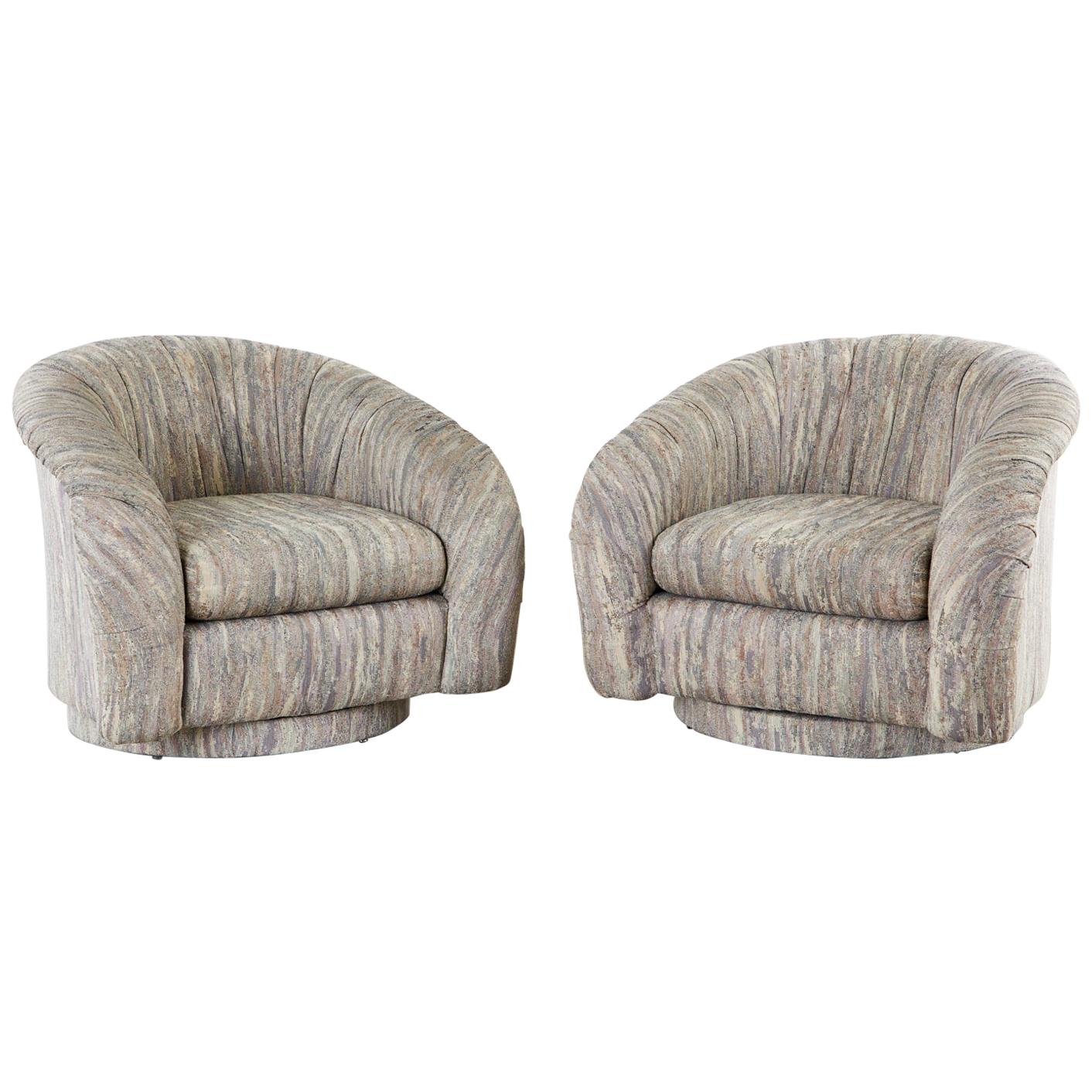 Pair of Milo Baughman Style Swivel Lounge or Club Chairs