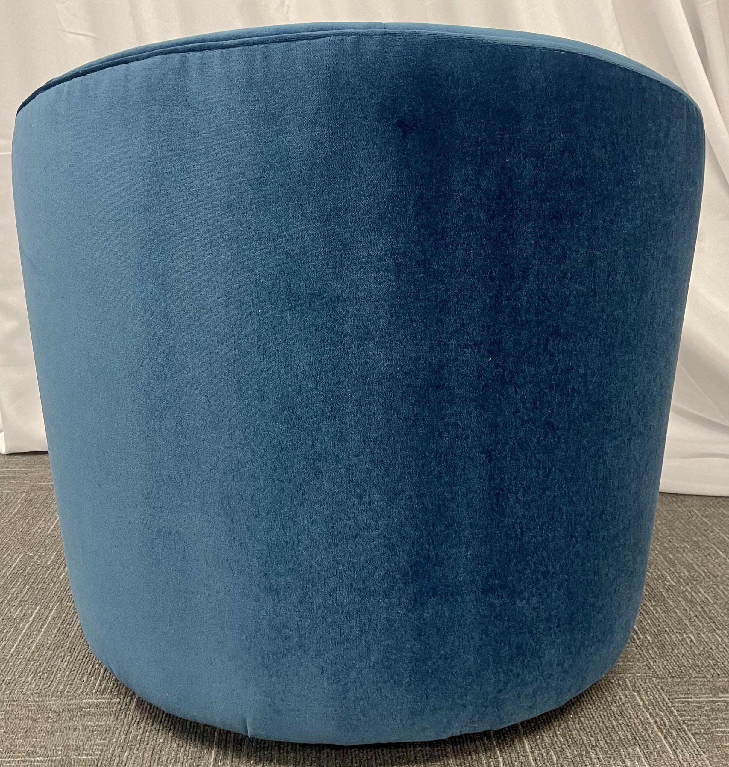 Pair of Milo Baughman Style Swivel, Tub Chairs, Blue Velvet, American, 1980s 2