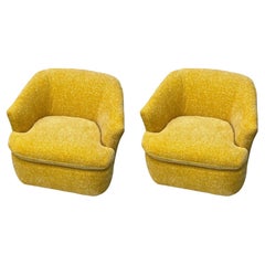 Vintage Pair of Milo Baughman Style Swivel / Tub Chairs, New Yellow Textured Upholstery