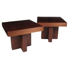 Pair of Milo Baughman Style Walnut Cruciform Tables 