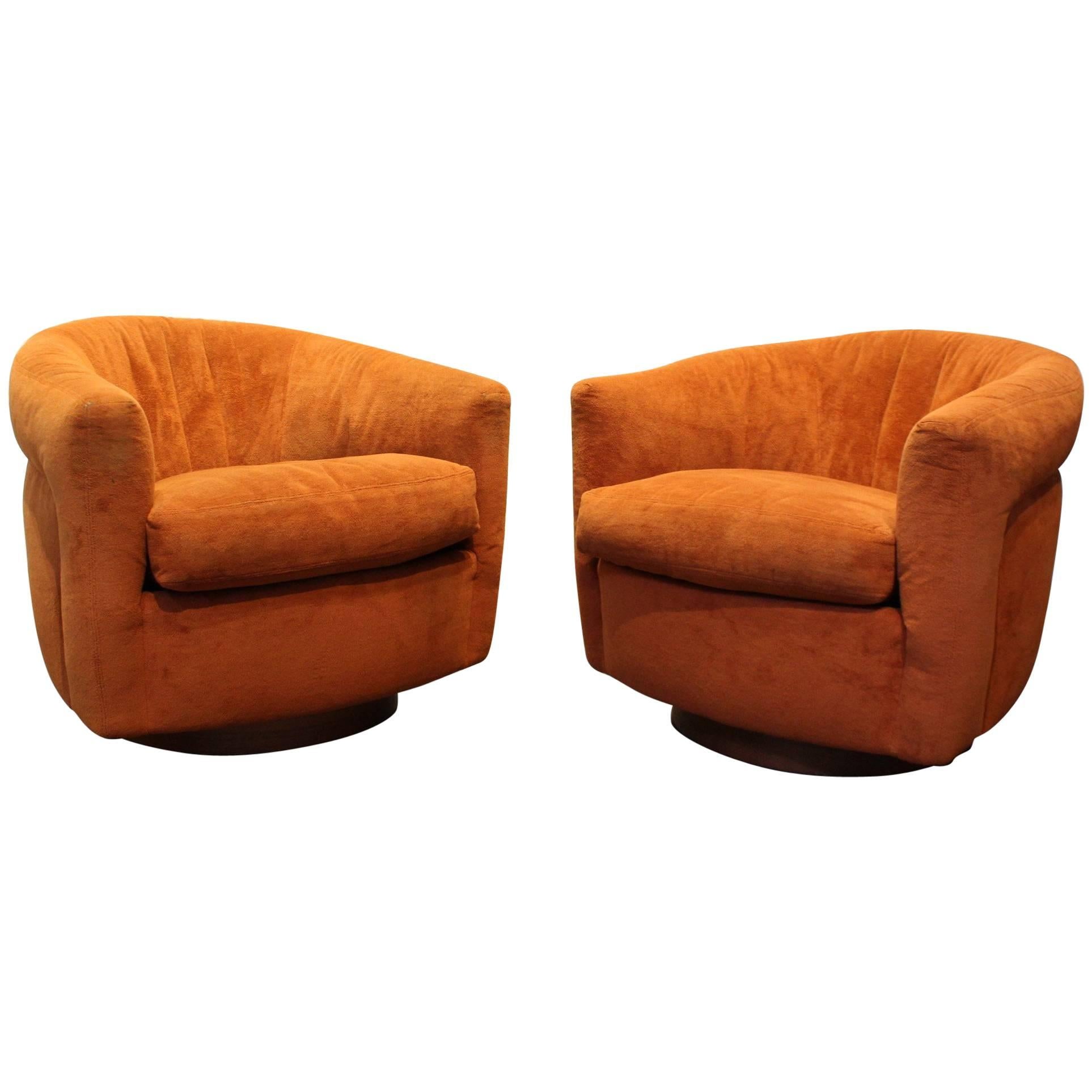 Pair of Milo Baughman Swivel and Tilt Tub Chairs For Sale