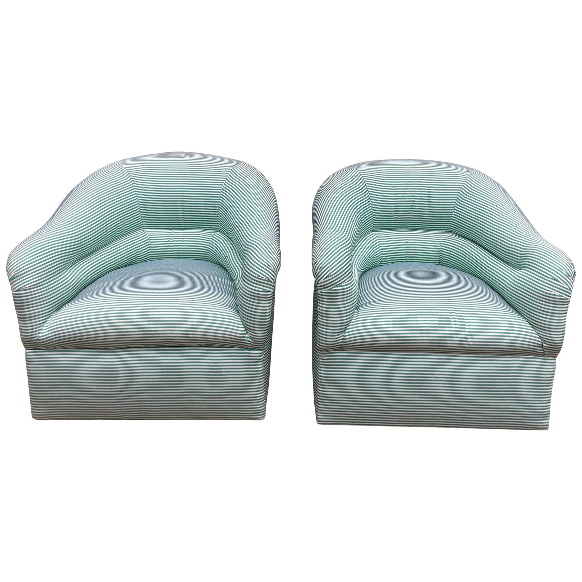 Pair of Swivel Barrel Chairs, In the Style of Milo Baughman