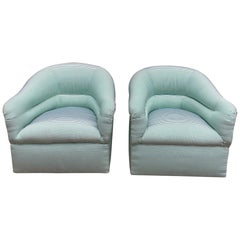 Pair of Swivel Barrel Chairs, In the Style of Milo Baughman