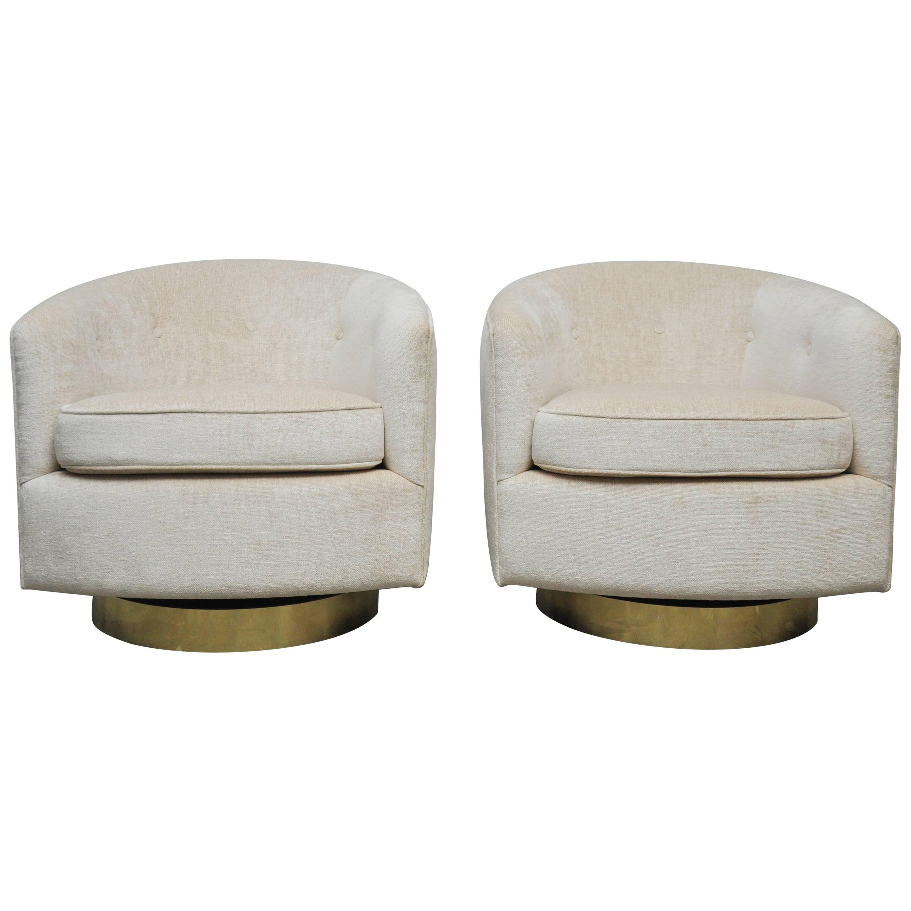 Pair of Milo Baughman Swivel Chairs on Brass Bases