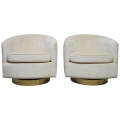 Pair of Milo Baughman Swivel Chairs on Brass Bases