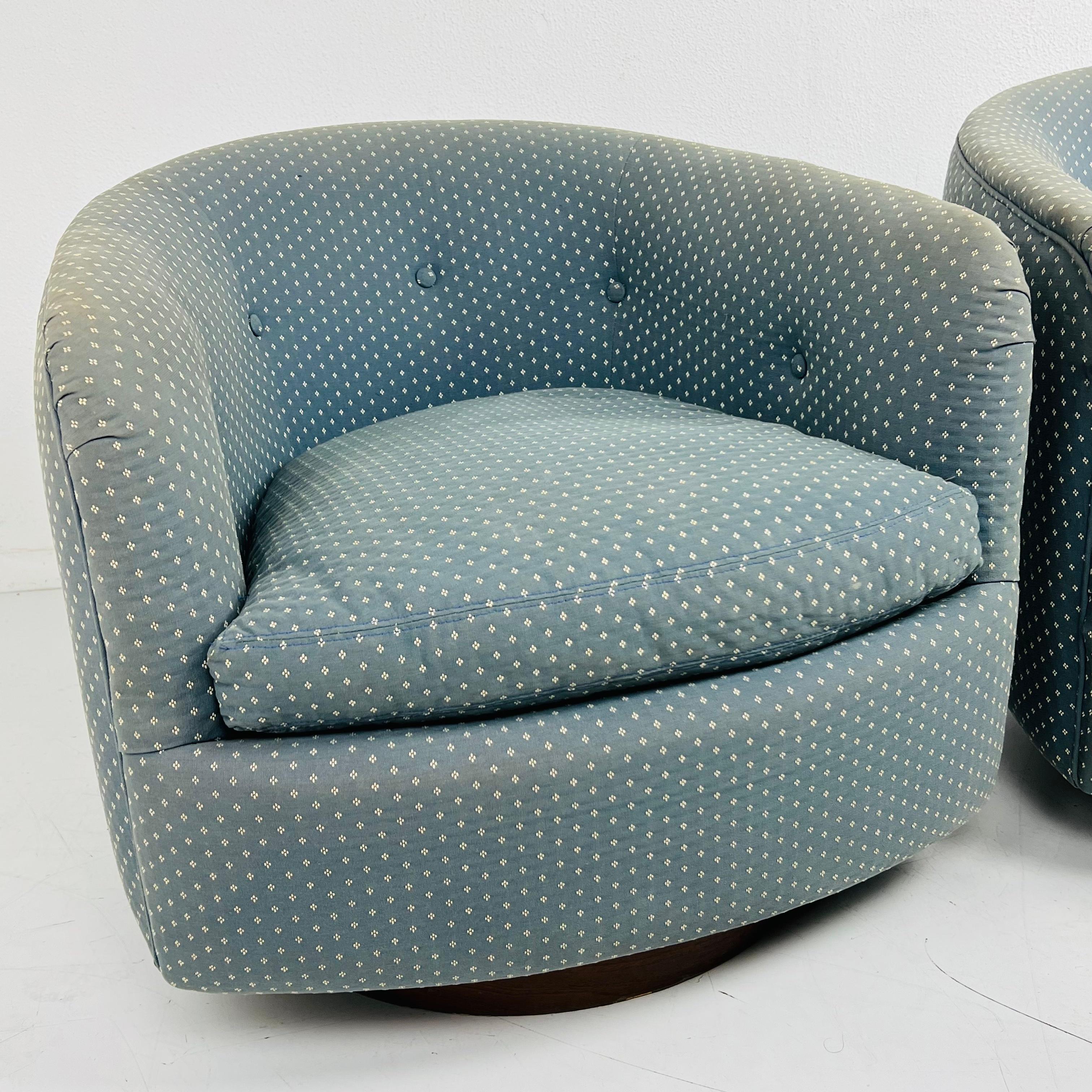 Pair of Milo Baughman Swivel / Tilt Chairs on Walnut Plinth Bases 6