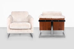 Pair of Milo Baughman T-Back Cube Lounge Chairs Reupholstered in Shearling