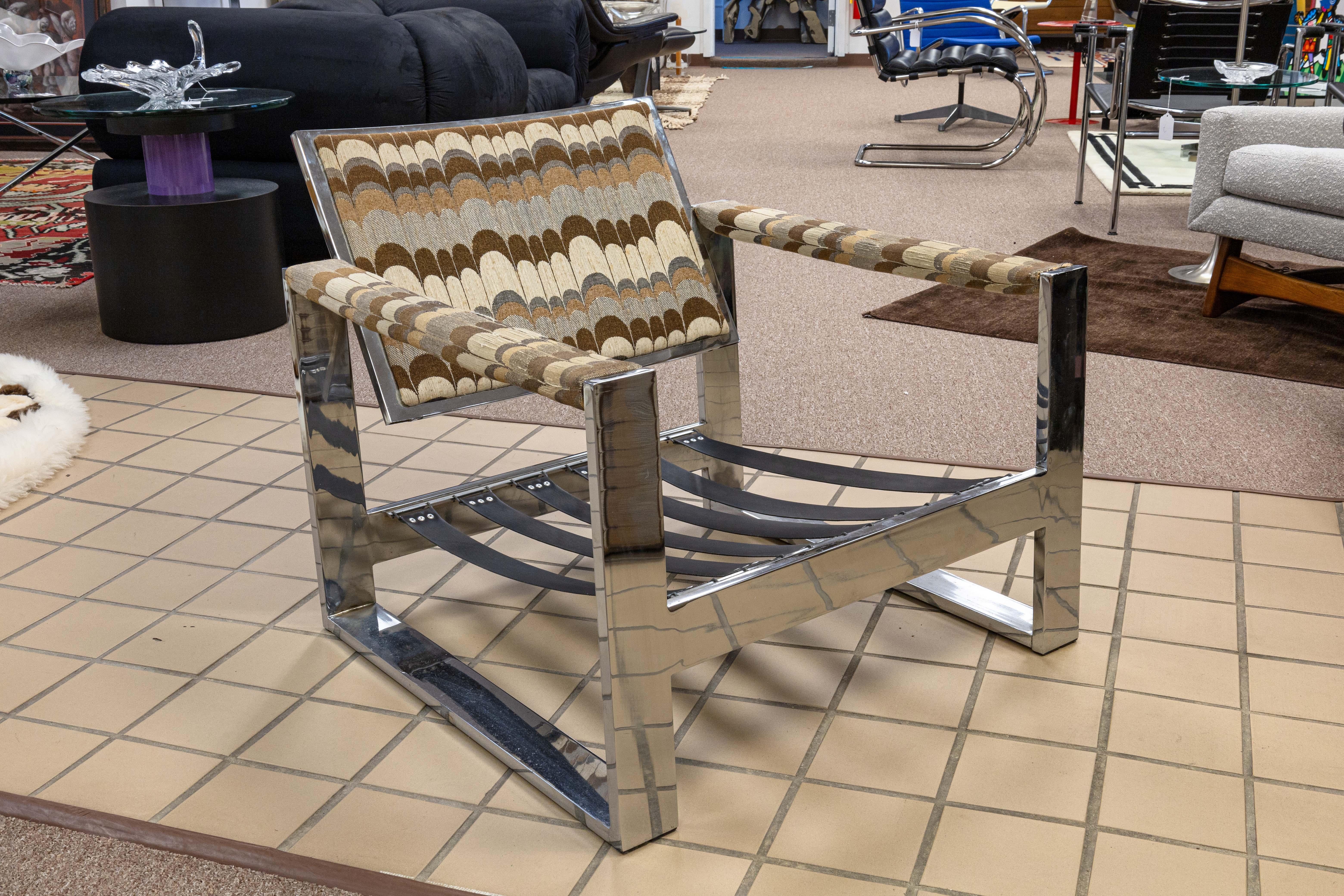 Pair of Milo Baughman Thayer Coggin Flat Bar Chrome Lounge Chairs Mid Century For Sale 4