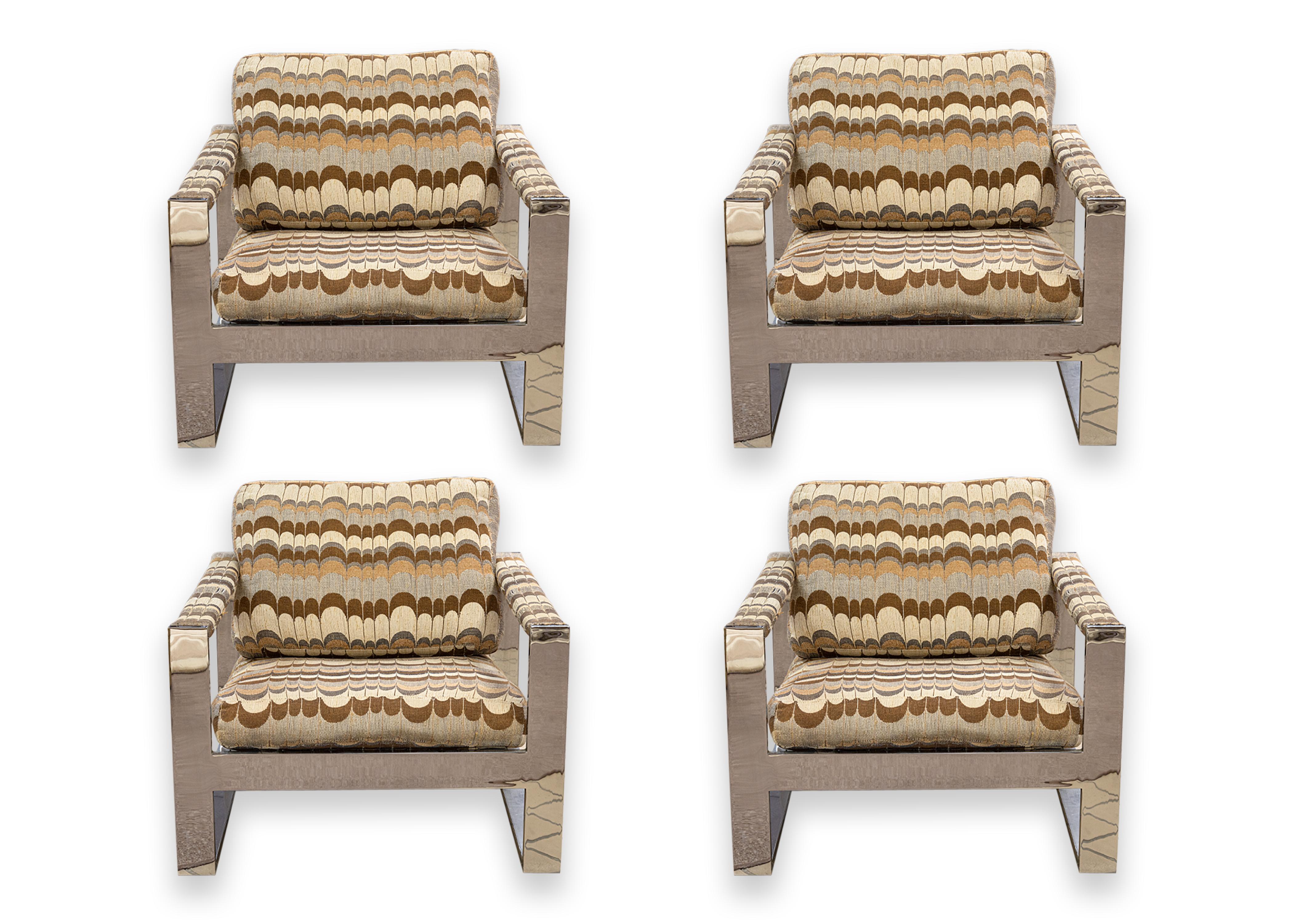 Pair of Milo Baughman Thayer Coggin Flat Bar Chrome Lounge Chairs Mid Century 7