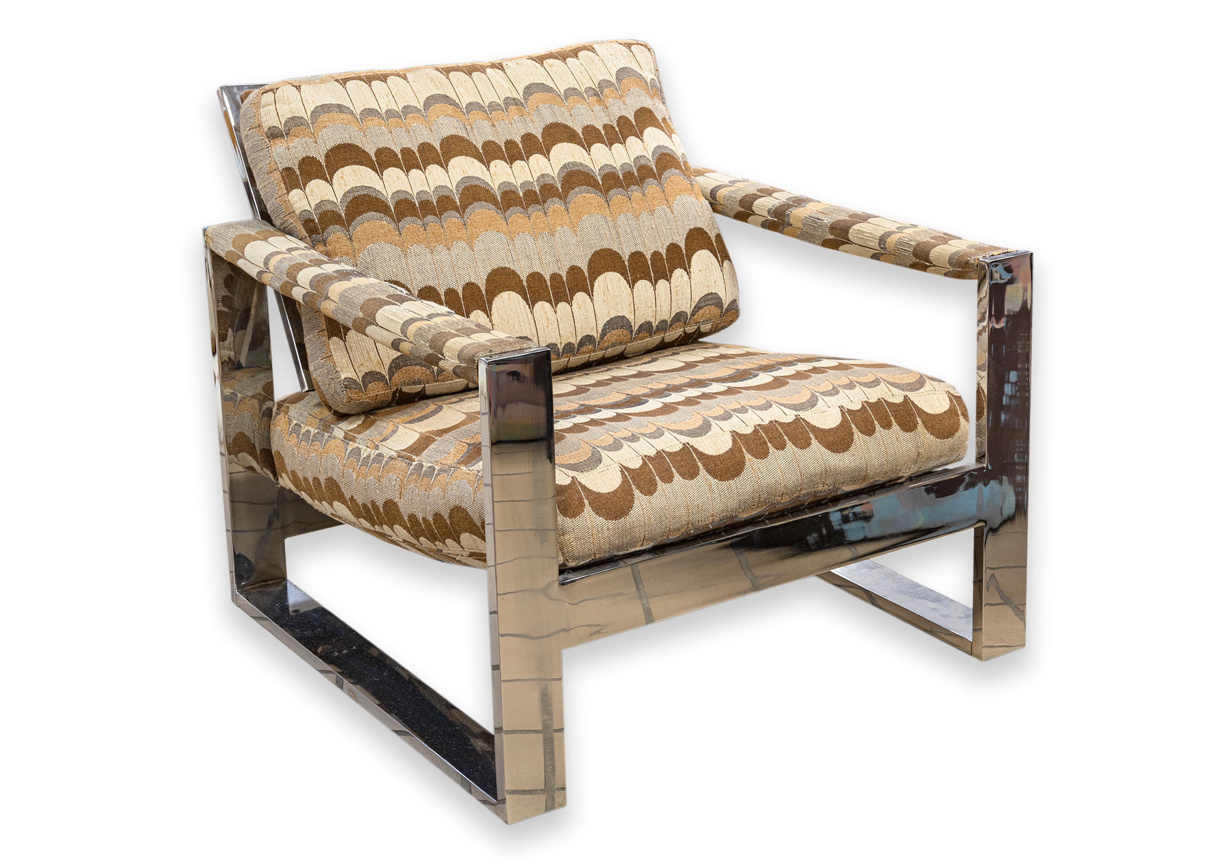 Pair of Milo Baughman Thayer Coggin Flat Bar Chrome Lounge Chairs Mid Century For Sale 8