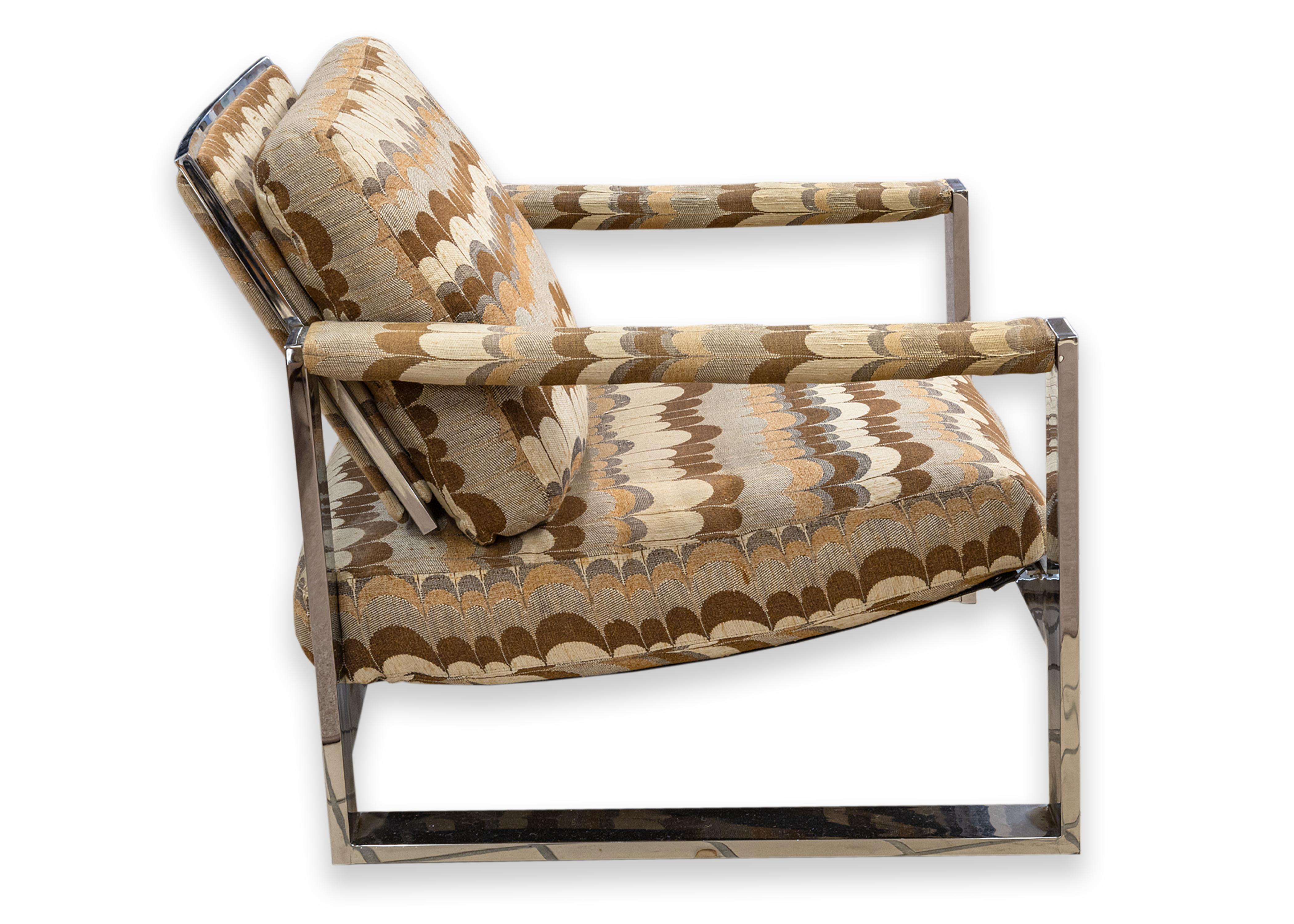 Pair of Milo Baughman Thayer Coggin Flat Bar Chrome Lounge Chairs Mid Century For Sale 9