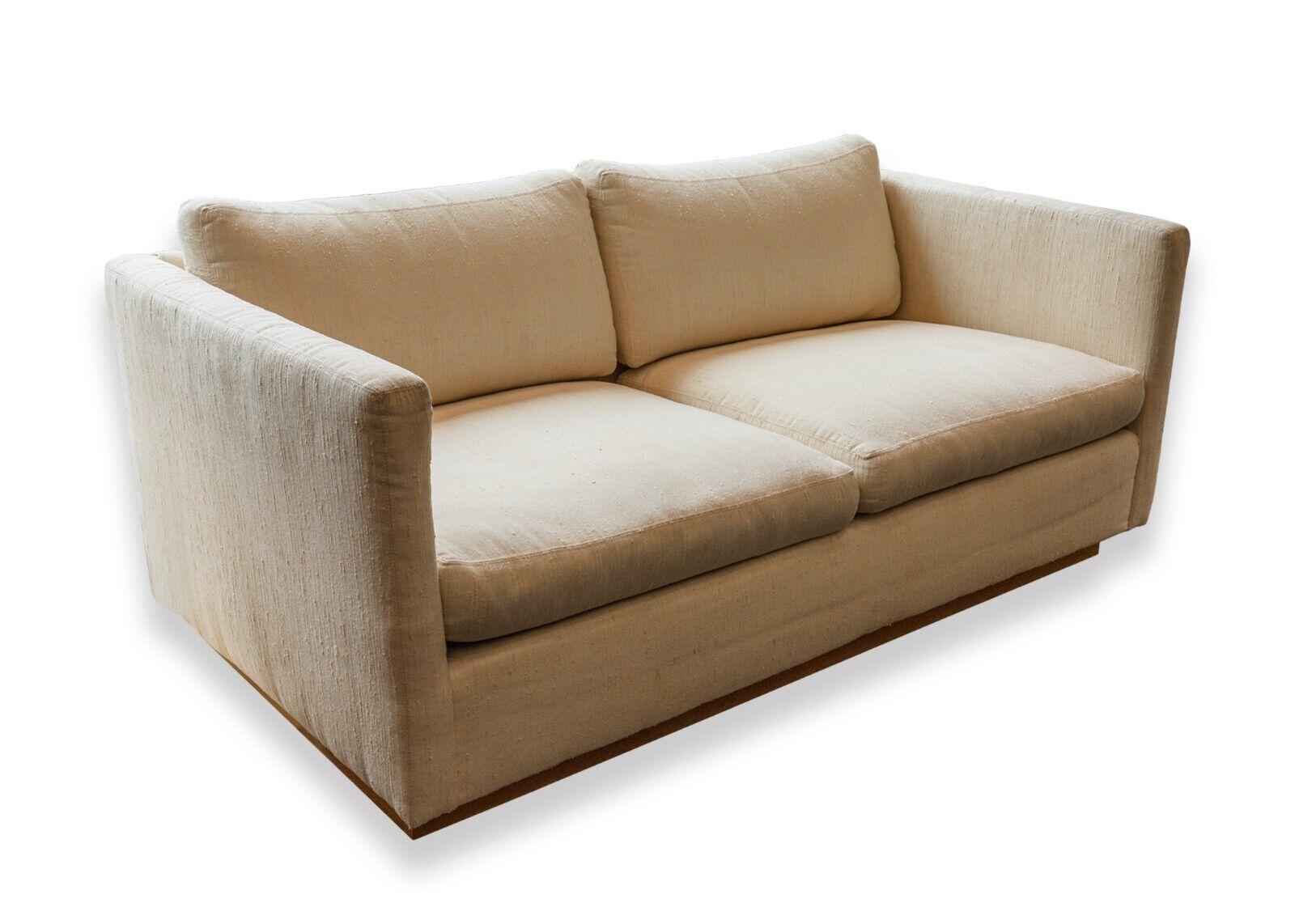 Pair of Milo Baughman Thayer Coggin Tuxedo Cream Sofa and Loveseat on Wood Base For Sale 6