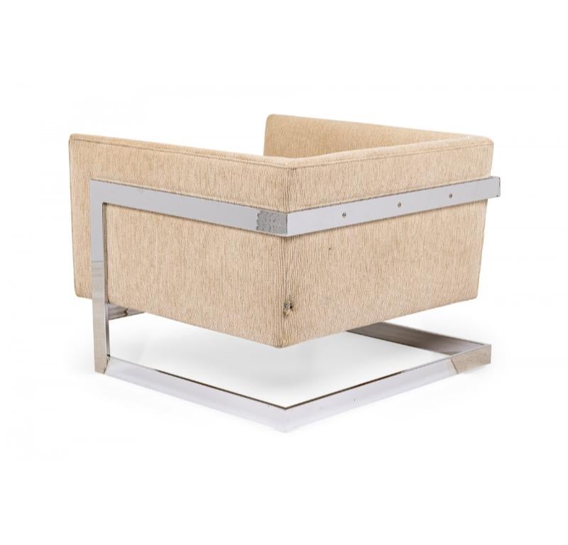 Plated Pair of Milo Baughman / Thayer Coggin Upholstery Floating Cube Armchairs For Sale