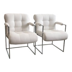 Vintage Pair of Milo Baughman Thin Line Chairs in Polished Chrome