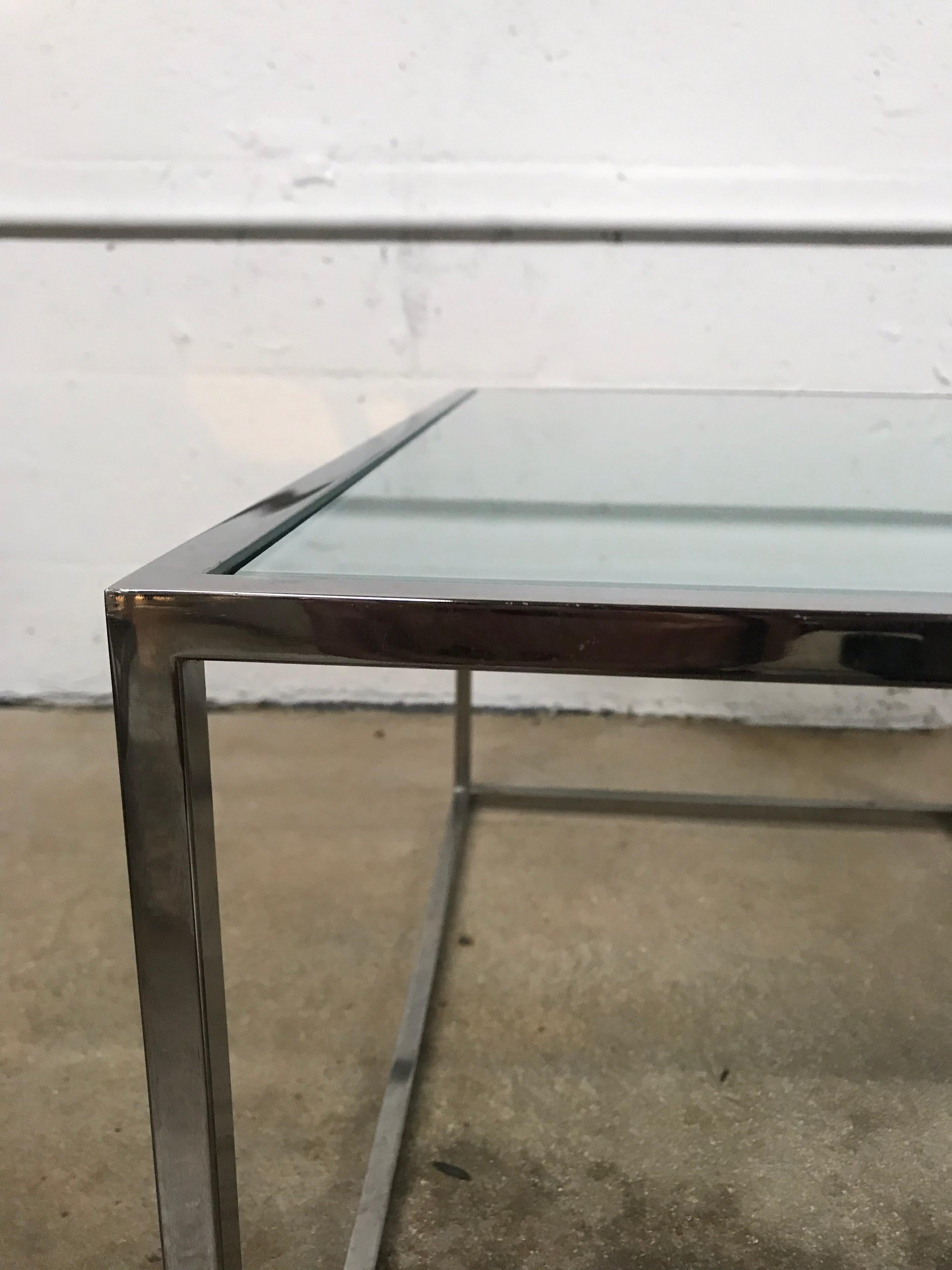 Pair Chrome and Frosted Glass Tables in the Style of Milo Baughman, circa 1970s. For Sale 4