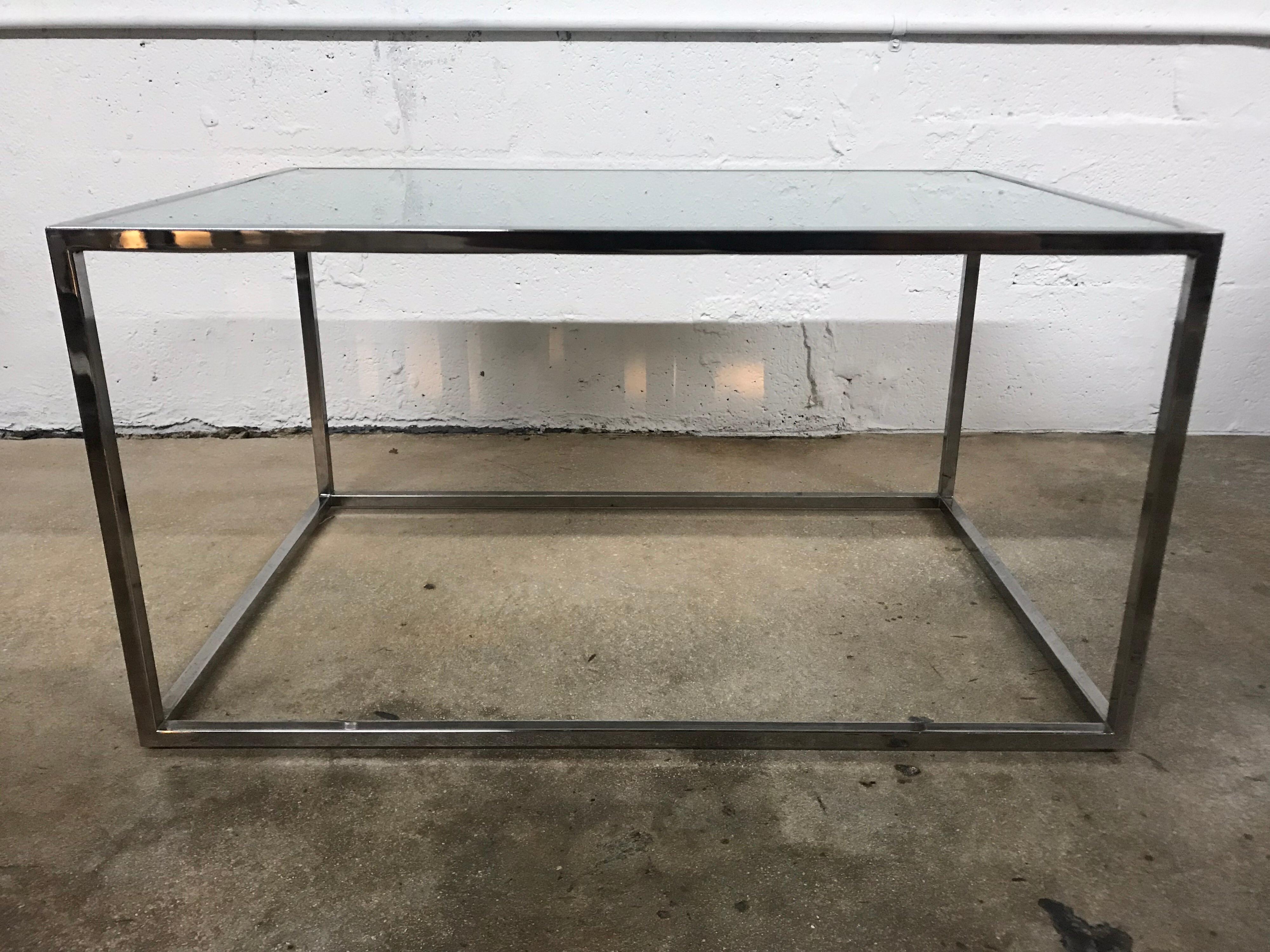Pair Chrome and Frosted Glass Tables in the Style of Milo Baughman, circa 1970s. For Sale 1