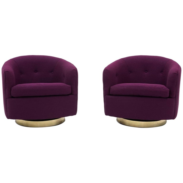 Pair of Milo Baughman Tilt Swivel Club Lounge Chairs, Brass base