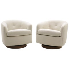Pair of Milo Baughman Tilt Swivel Club / Lounge Chairs, New Off White Boucle.	 	