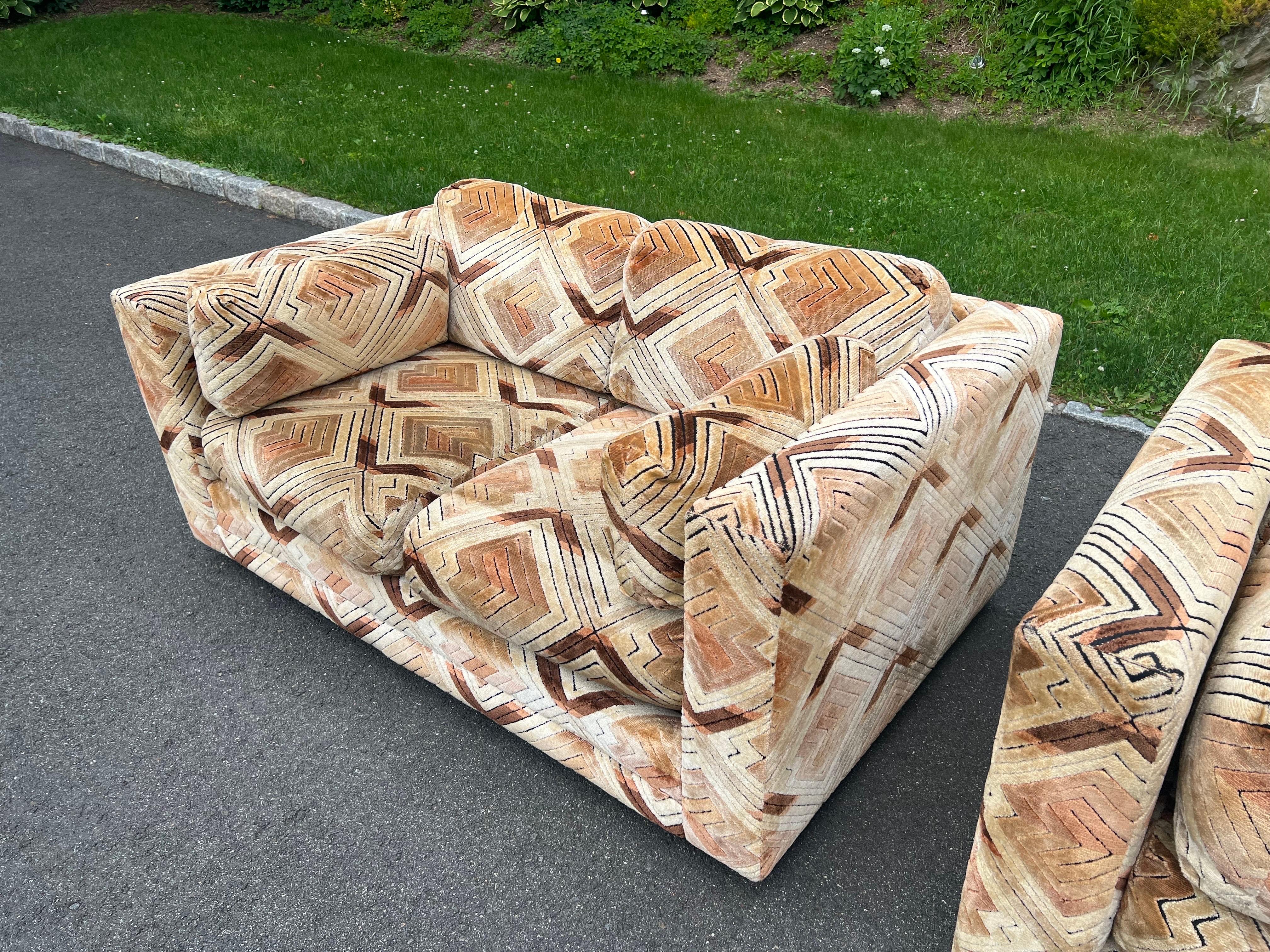 Pair of Milo Baughman Tuxedo Sofas in Chevron Pattern For Sale 6