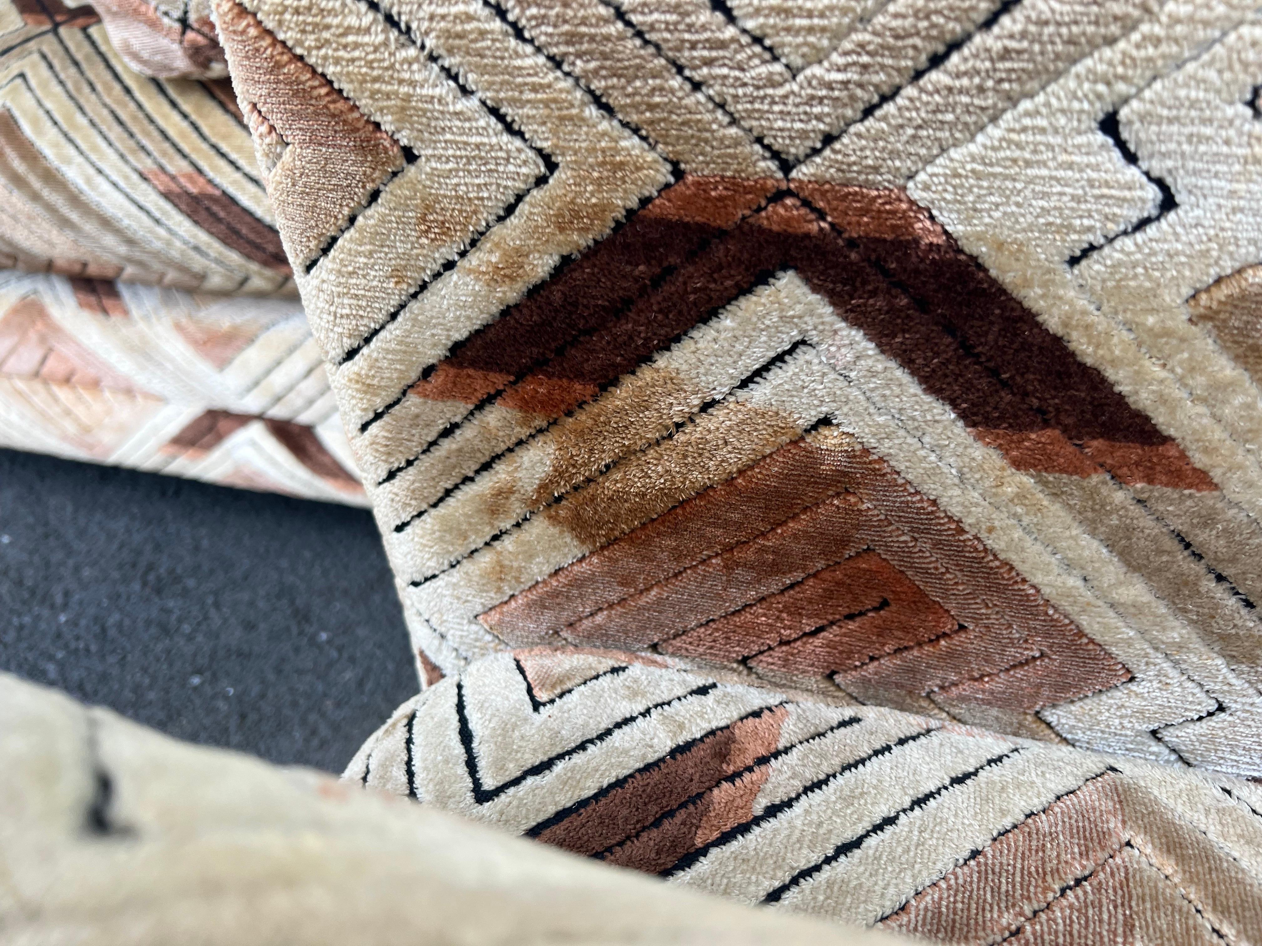 Pair of Milo Baughman Tuxedo Sofas in Chevron Pattern For Sale 12