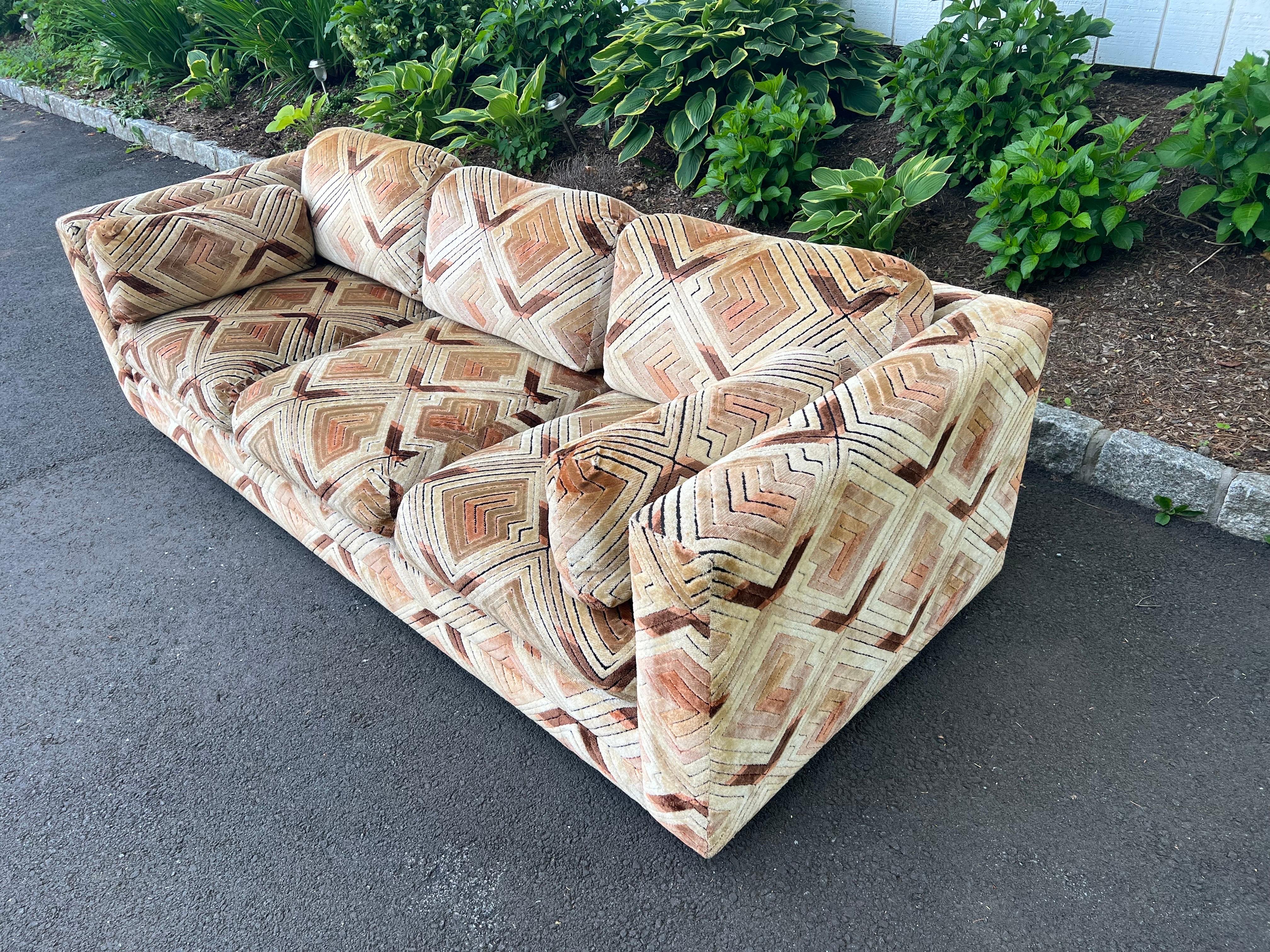Pair of Milo Baughman Tuxedo Sofas in Chevron Pattern In Good Condition For Sale In Redding, CT