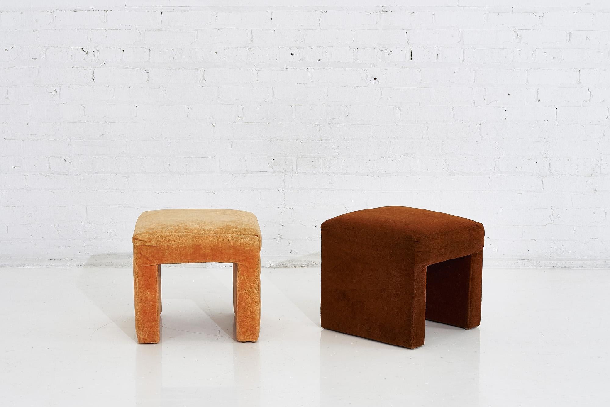 Pair of Milo Baughman velvet stools. Thayer Coggin.