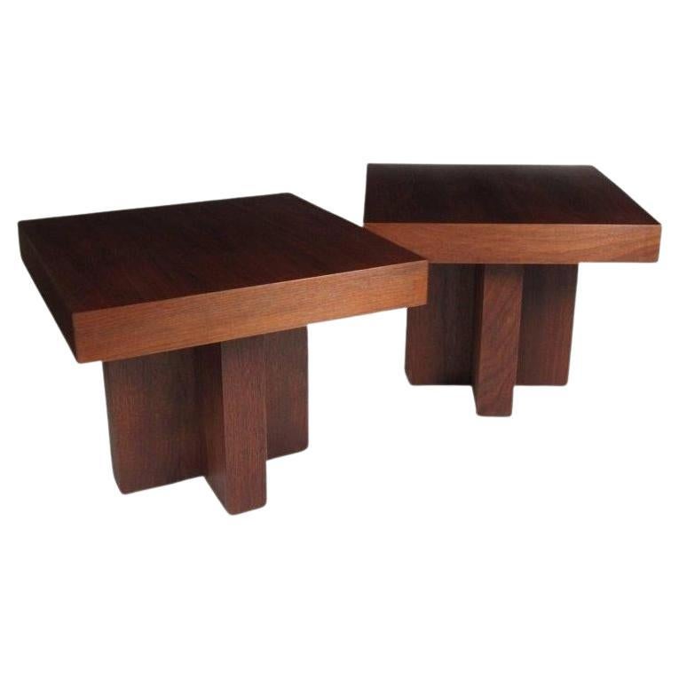 Pair of Milo Baughman Walnut ‘Cruciform’ End Tables