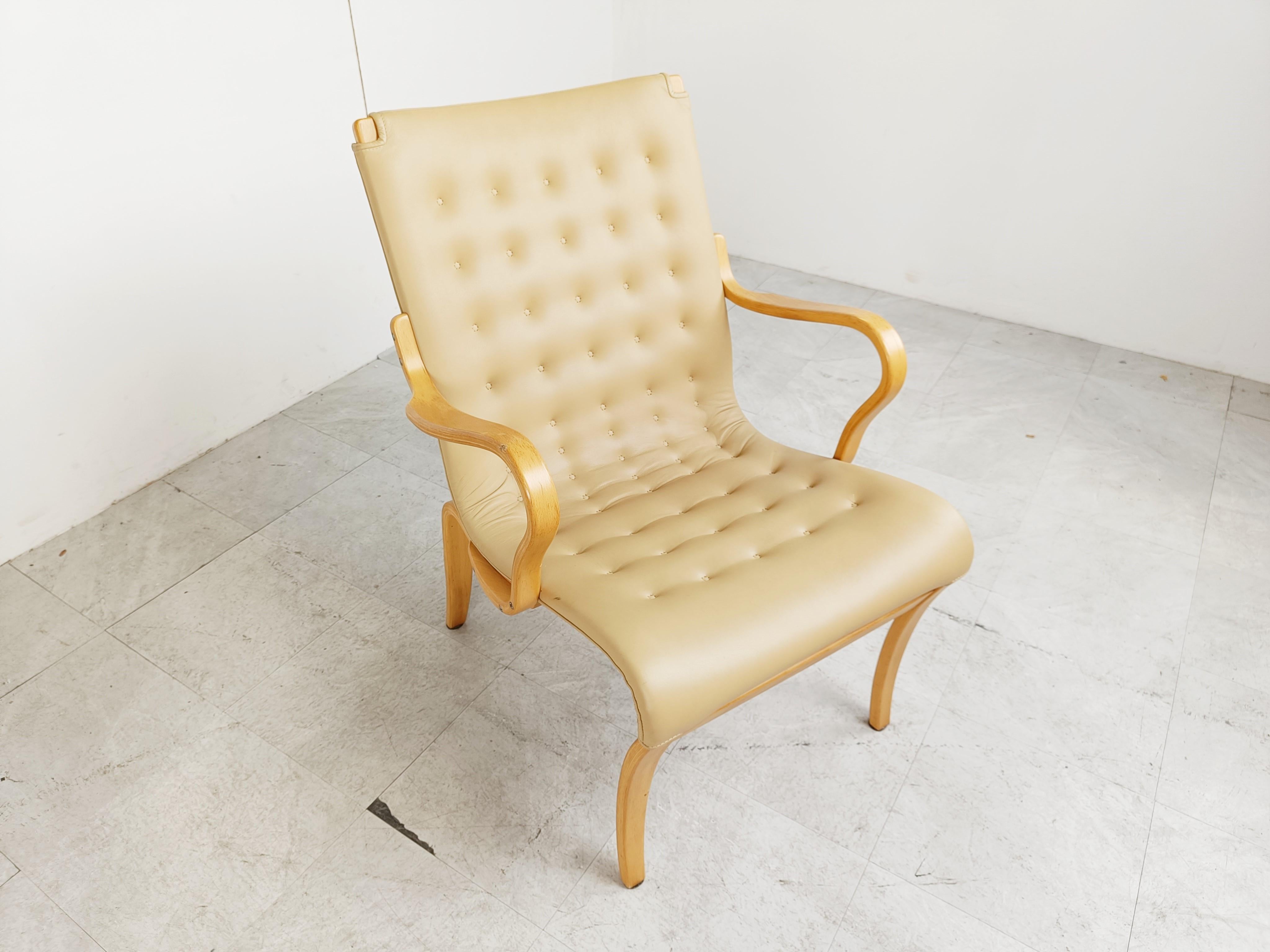 Leather Pair of Mina Armchairs by Bruno Mathsson, 1960s