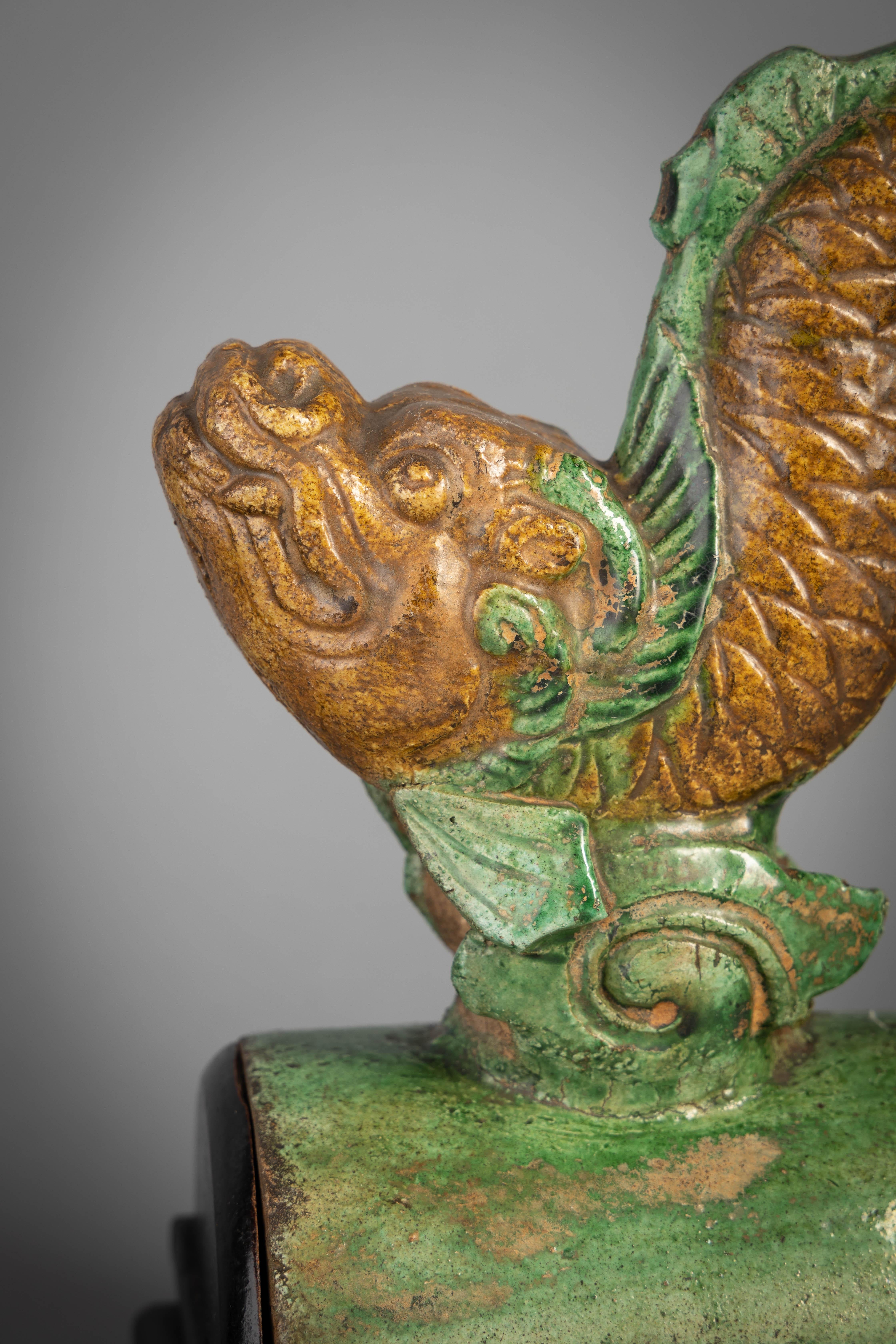 Chinese Pair of Ming Dynasty Fish Roof Tiles, circa 1600 For Sale