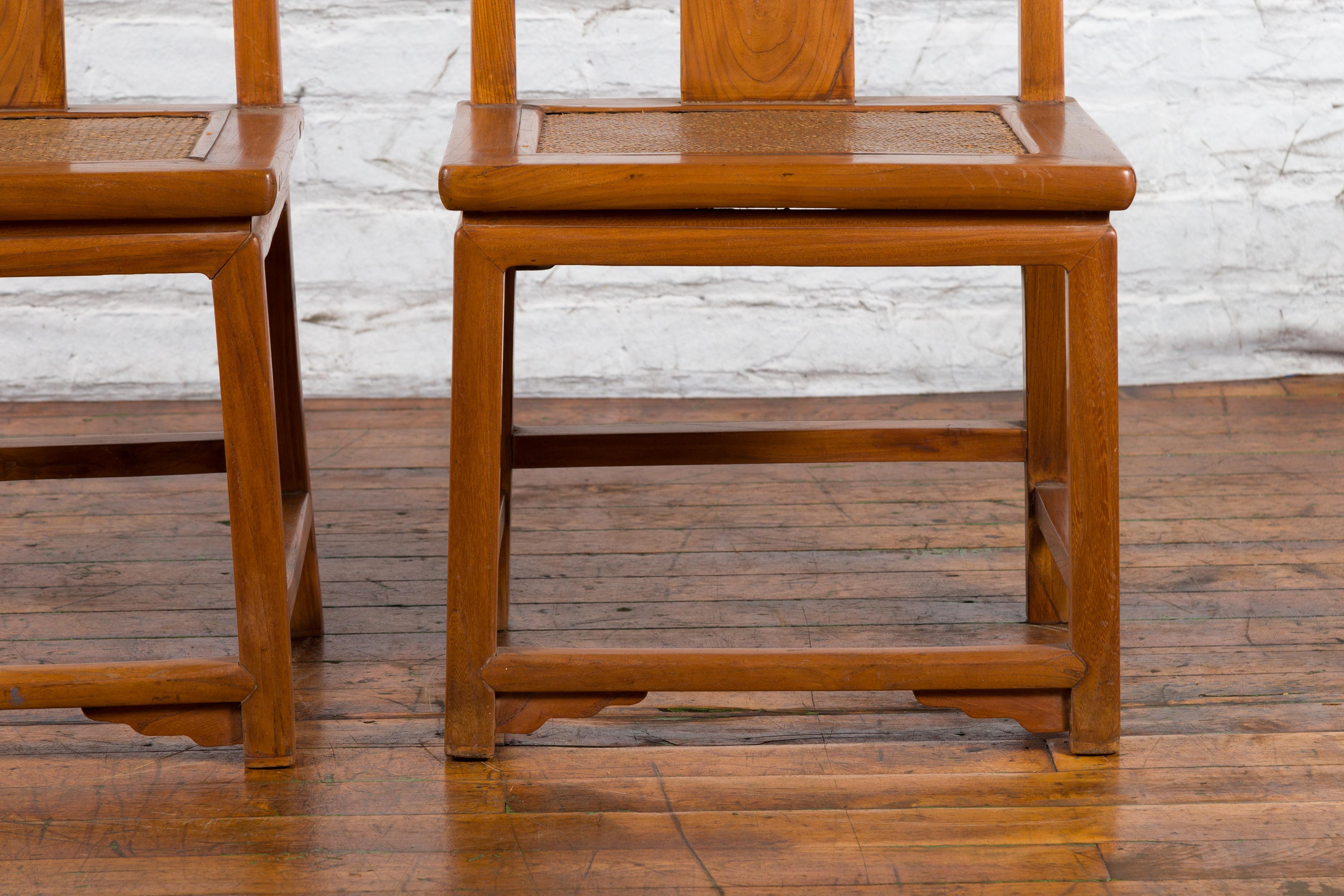 Pair of Ming Dynasty Style Yoke Back Side Chairs with Woven Rattan Seats For Sale 6