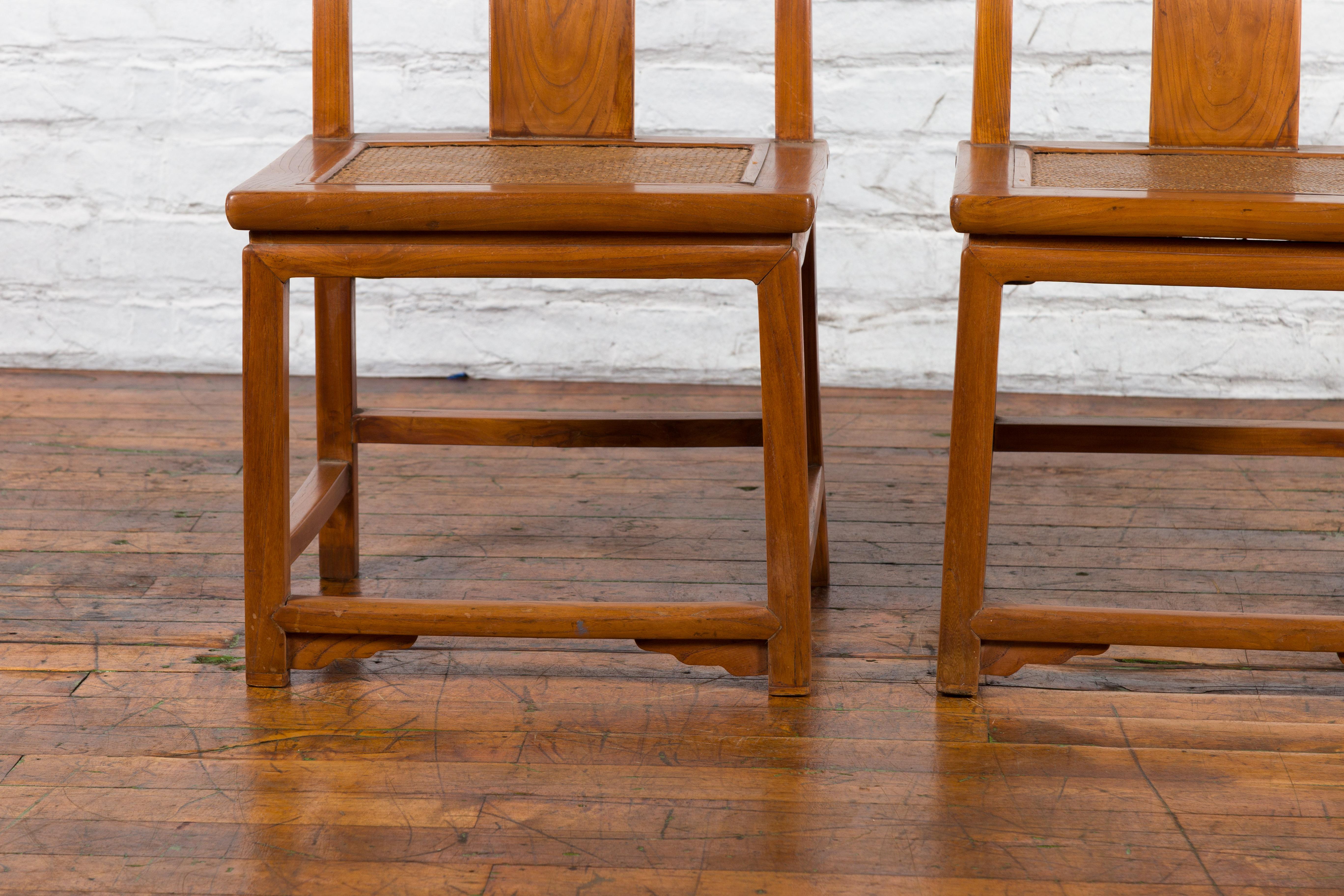 Pair of Ming Dynasty Style Yoke Back Side Chairs with Woven Rattan Seats For Sale 7