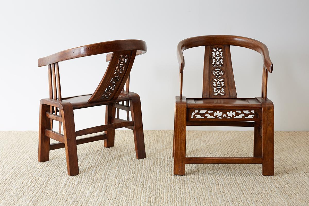 Pair of Ming Style Elm Horseshoe Chairs 4