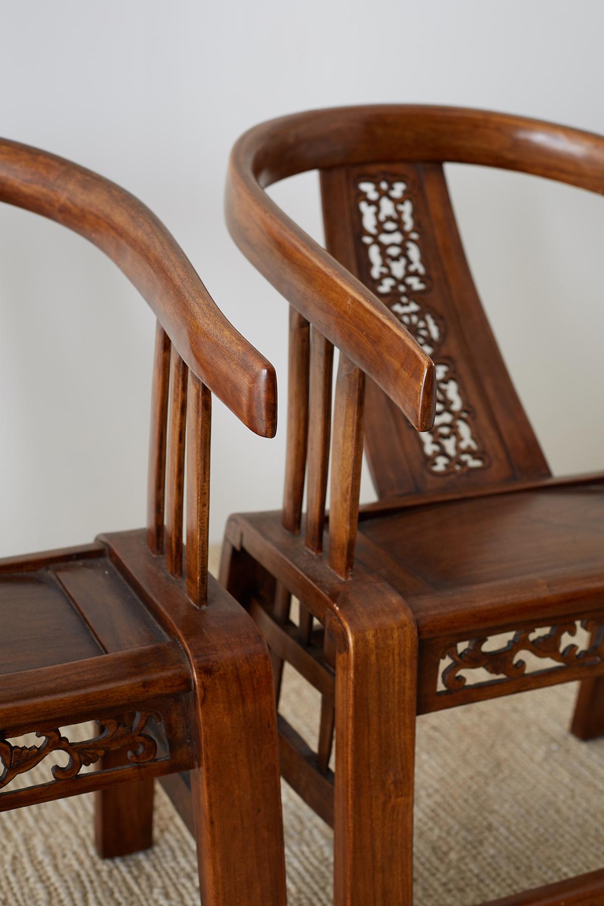 20th Century Pair of Ming Style Elm Horseshoe Chairs