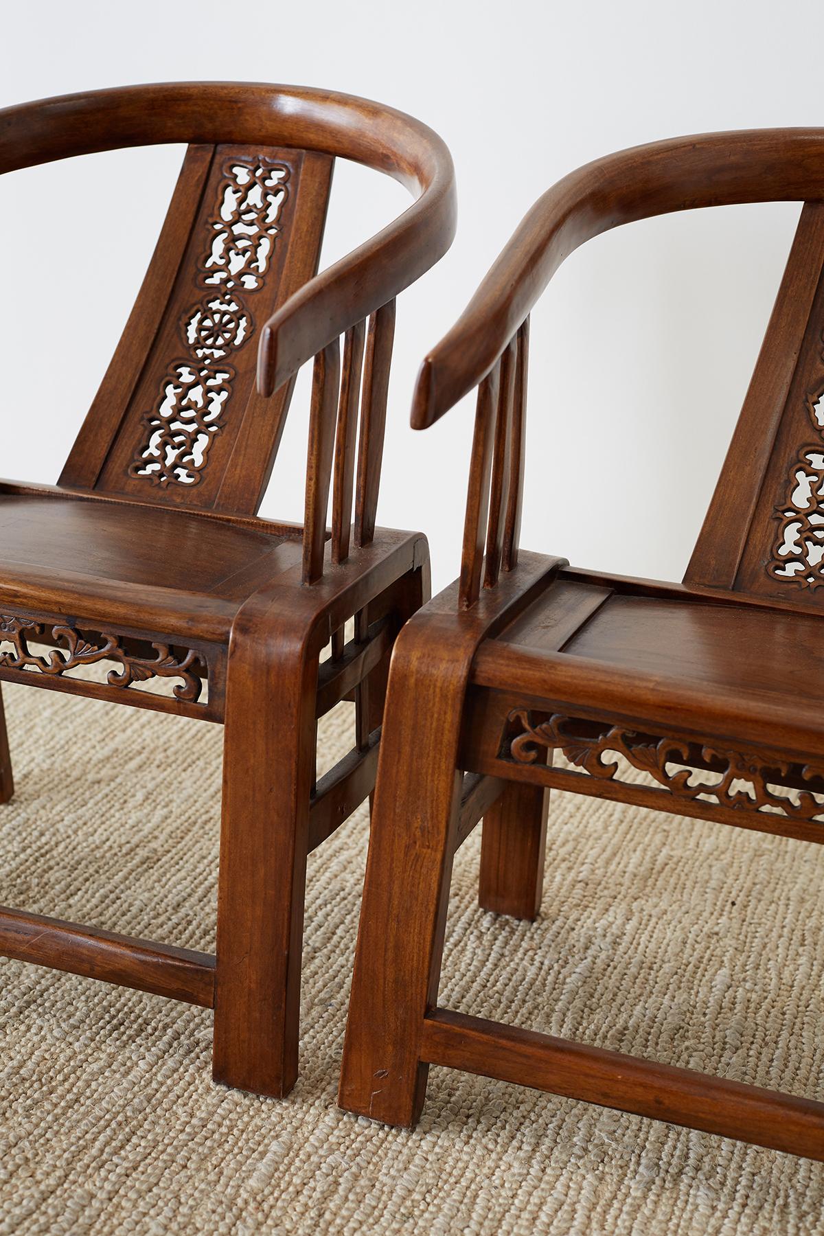 Pair of Chinese Ming Style Elm Horseshoe Chairs 4