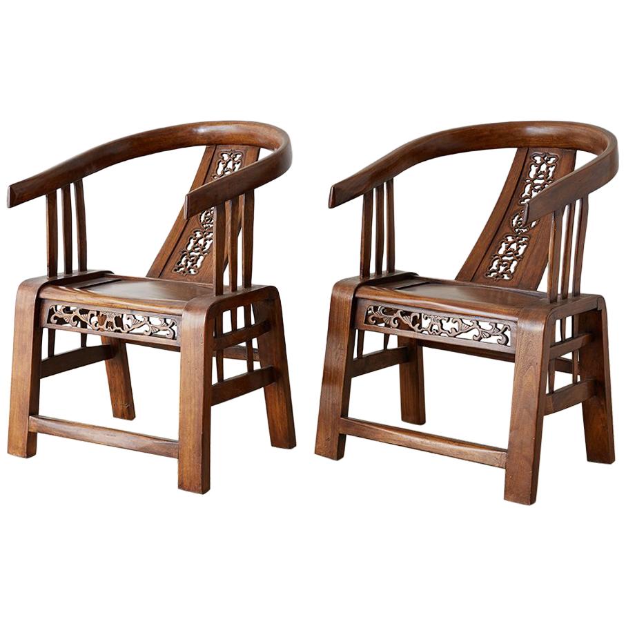 Pair of Ming Style Elm Horseshoe Chairs