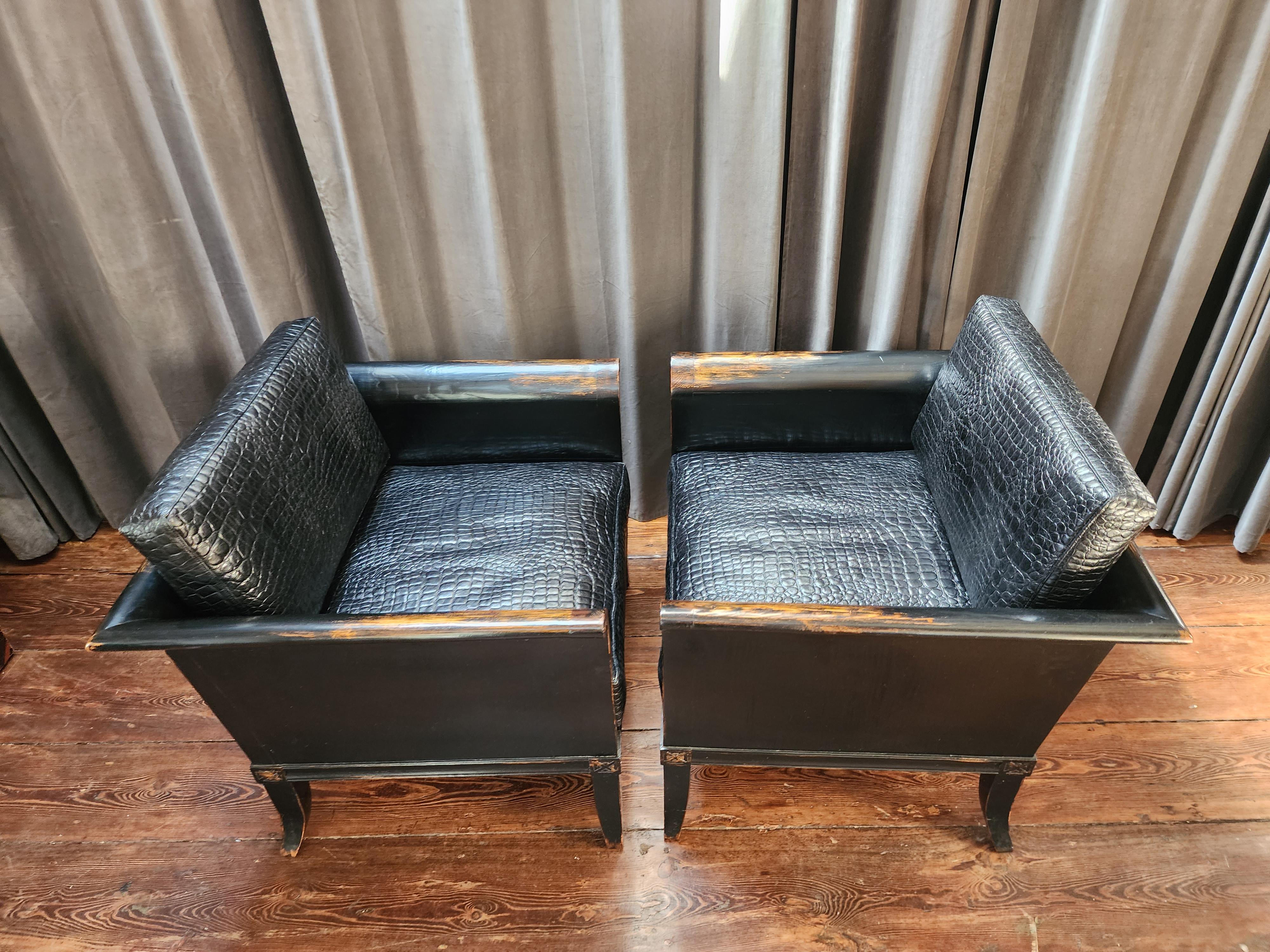 Pair Of Ming Style Leather Lounge Chairs For Sale 3